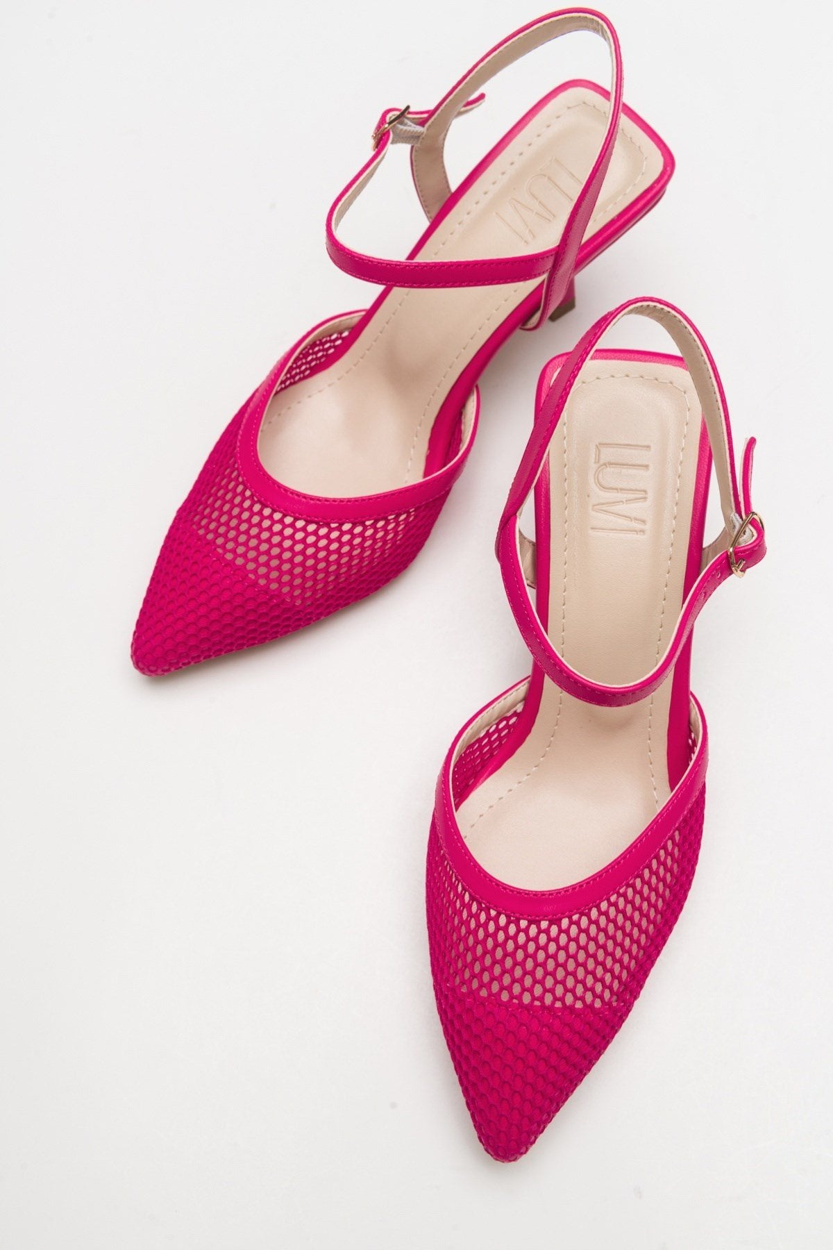 Chic - Zapatilla de tacón de malla fucsia con punta (Mujer)