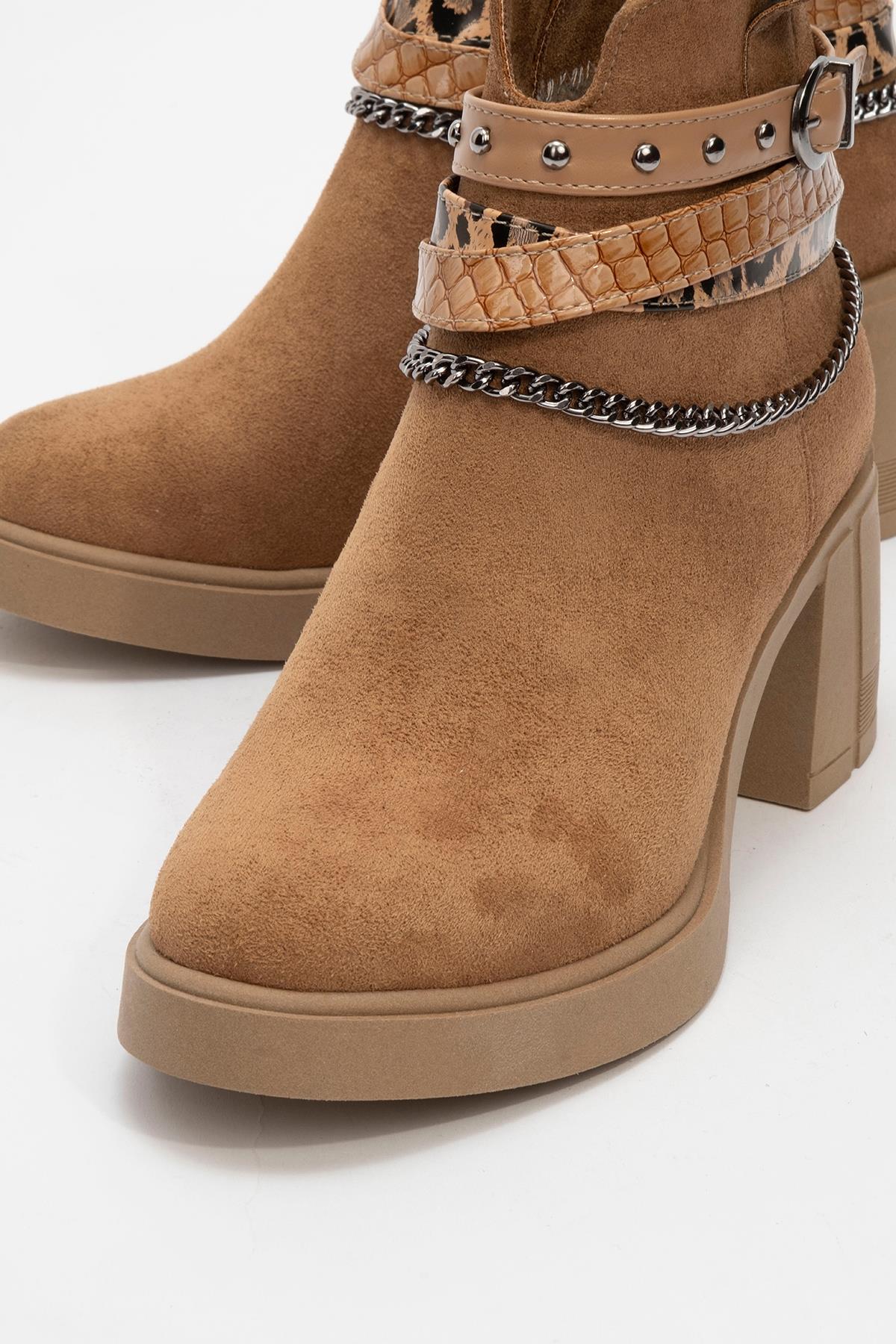 Boliva - Cognac Buckled Chain Block Heel Boot (Women)