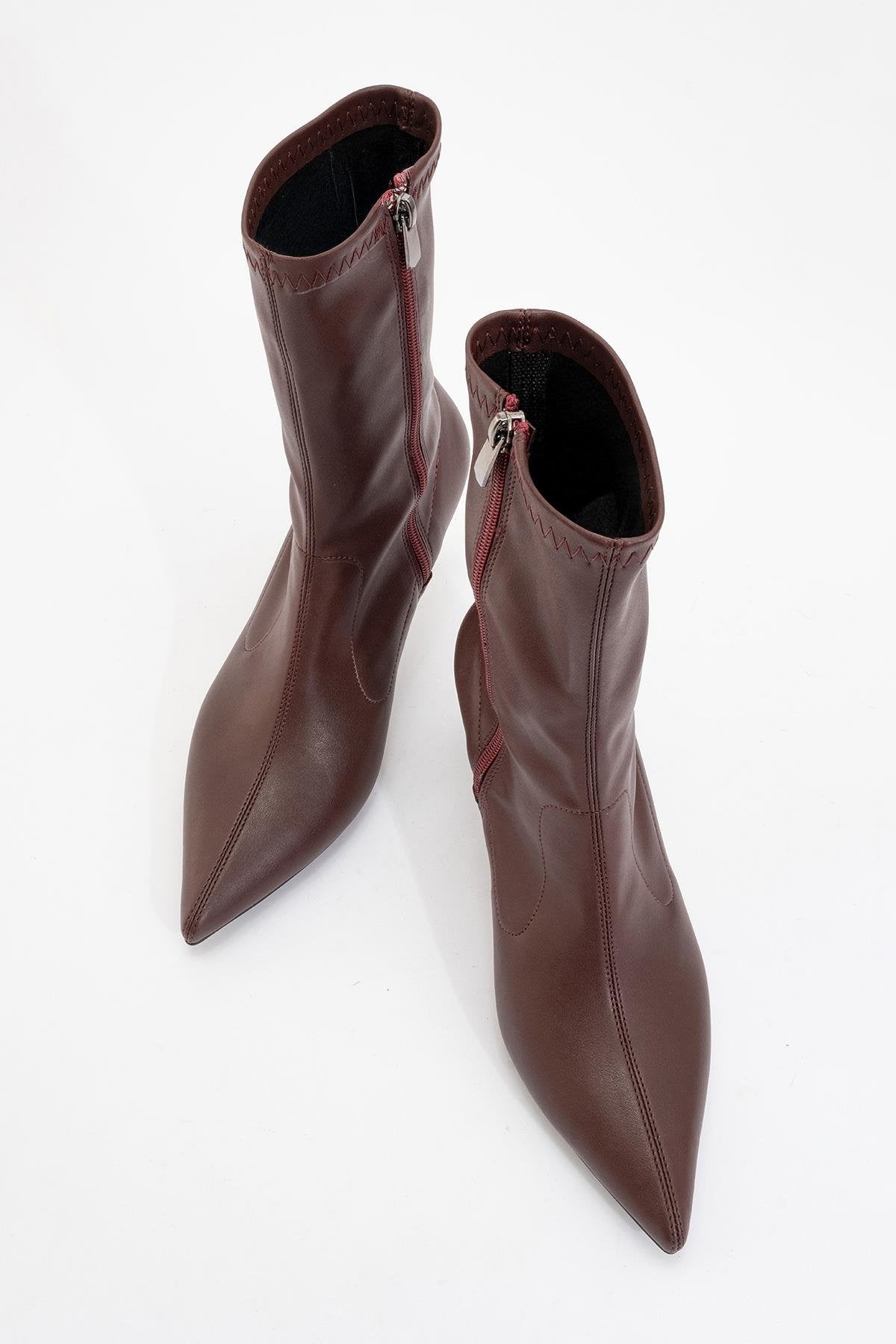 Thalin - Botín Stiletto con Cremallera Lateral en Burdeos Oscuro (Mujer)