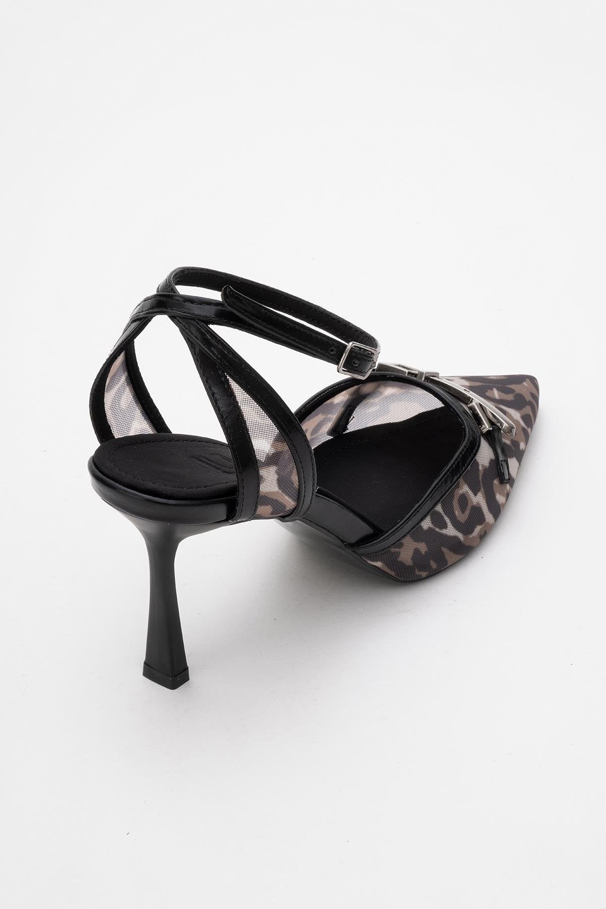 Giorno - Estiletes de Malla con Estampado Negro y Tira al Tobillo (Mujer)
