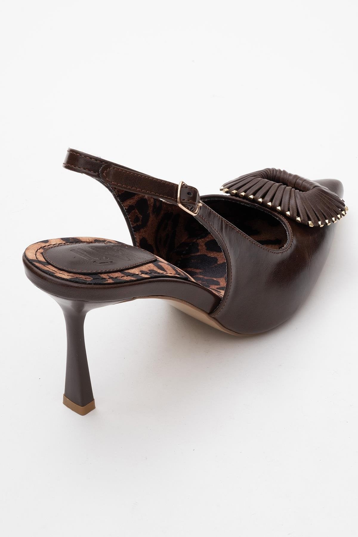 Spera - Zapatos de tacón con puntera en punta y hebilla con estampado marrón (mujer)