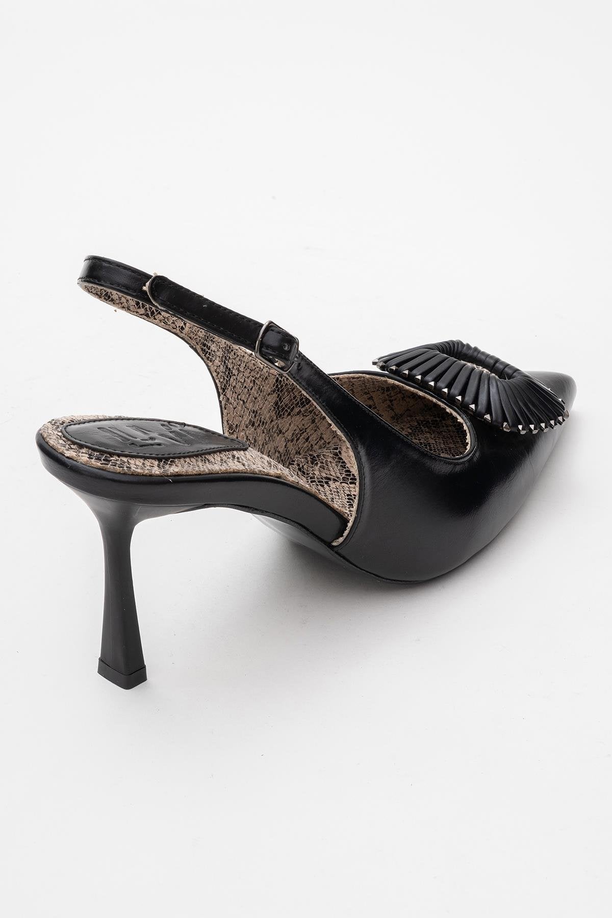 Spera - Zapato de tacón con puntera en pico, estampado y hebilla (Mujer)