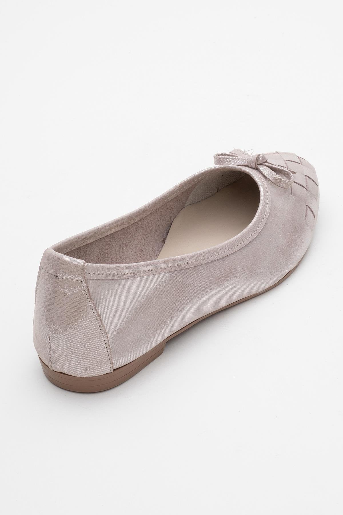 03 - Bailarinas planas de piel auténtica con purpurina beige (Mujer)