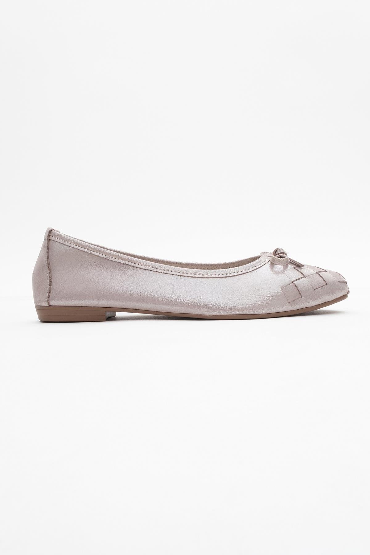 03 - Bailarinas planas de piel auténtica con purpurina beige (Mujer)