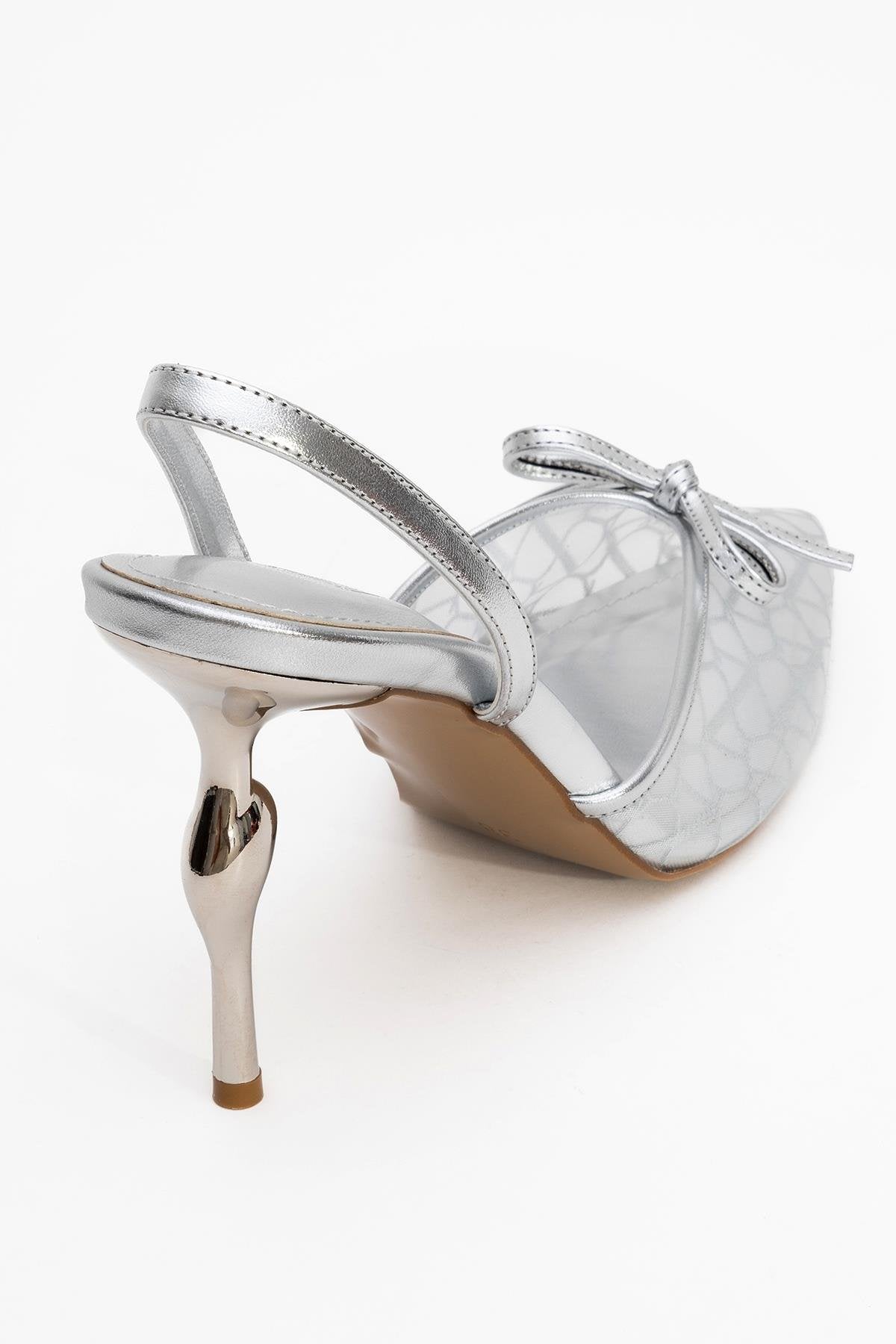 Peony - Zapatos de tacón de aguja con lazo de malla plateada (Mujer)