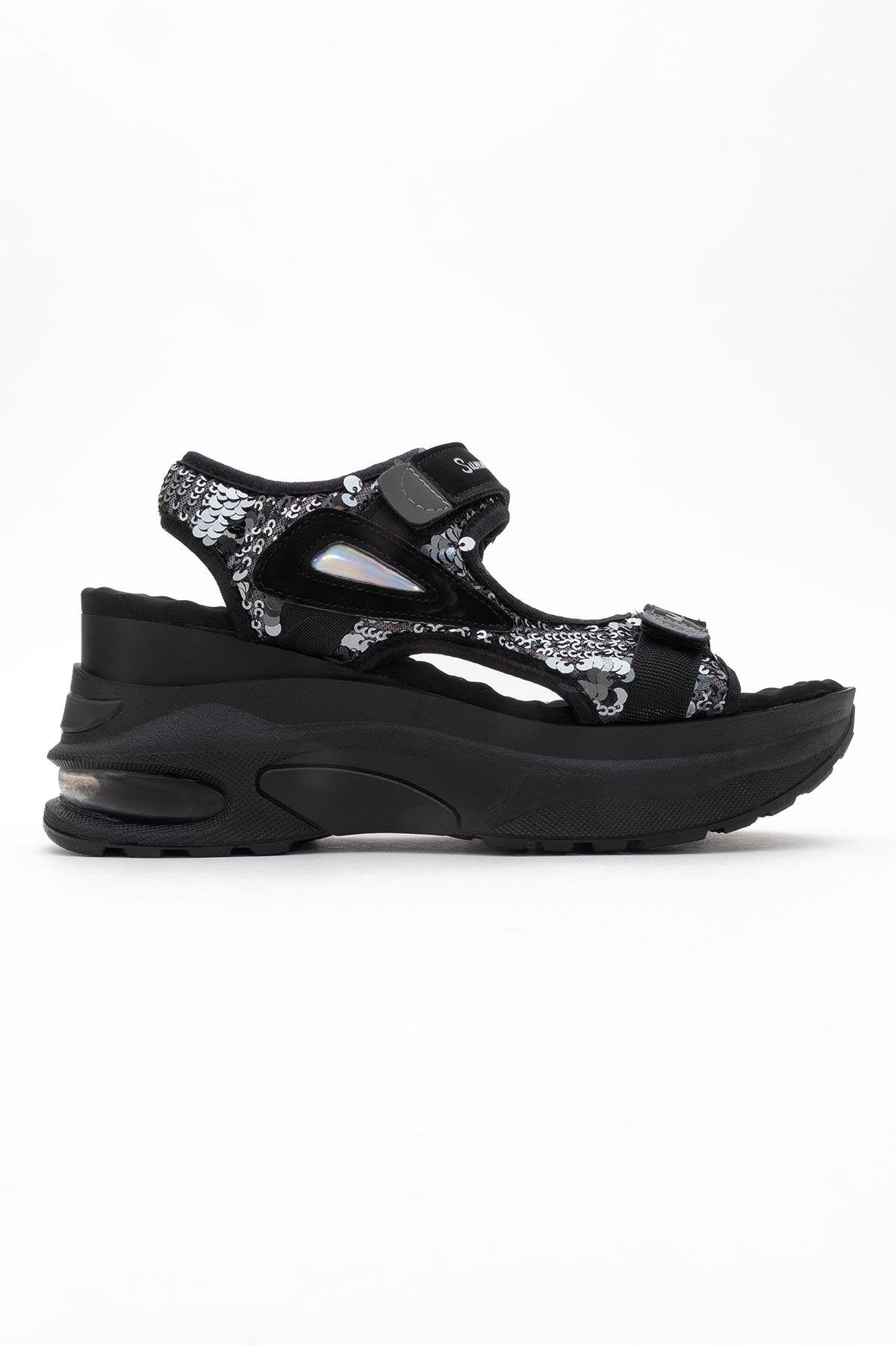 Arthur - Sandalias deportivas de plataforma con tiras negras (Mujer)