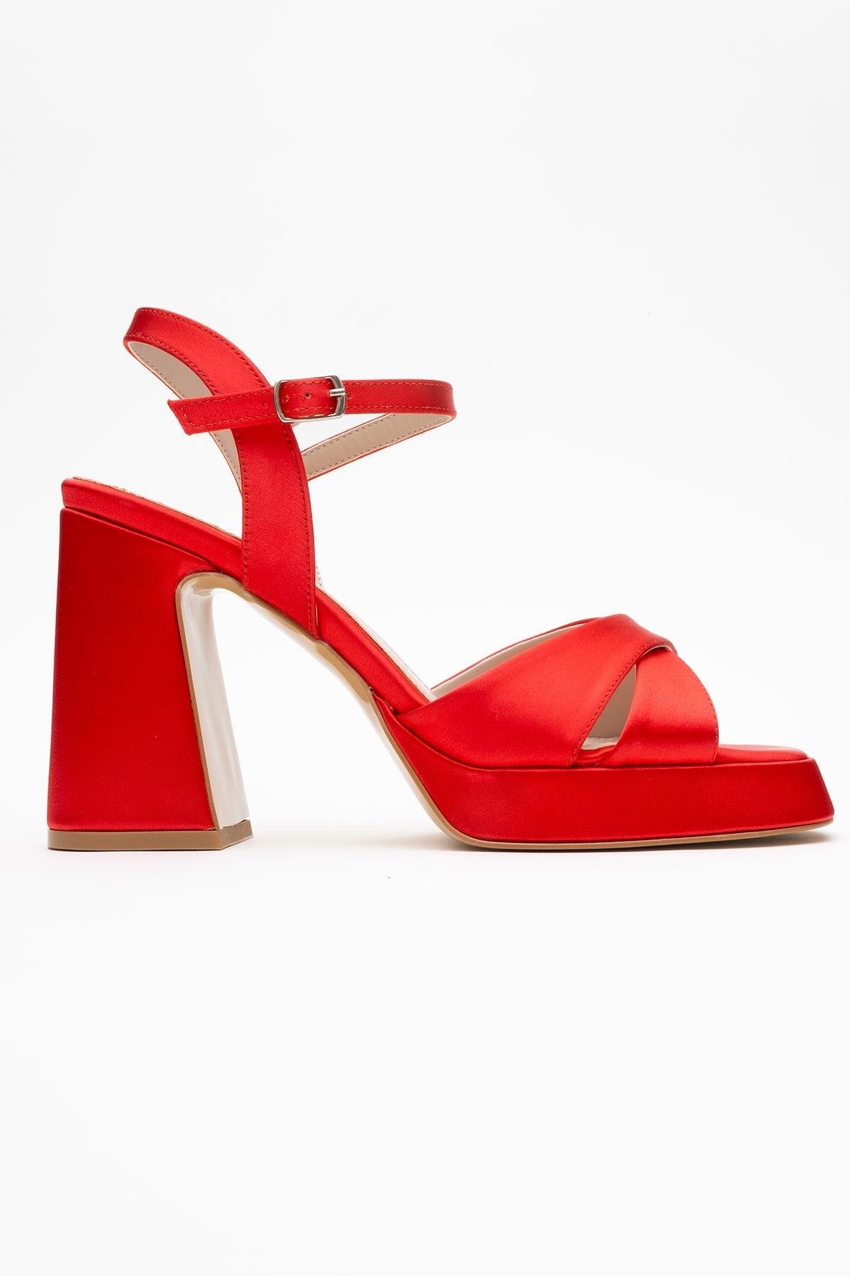 Lello - Zapatos de tacón de plataforma de satén rojo (Mujer)