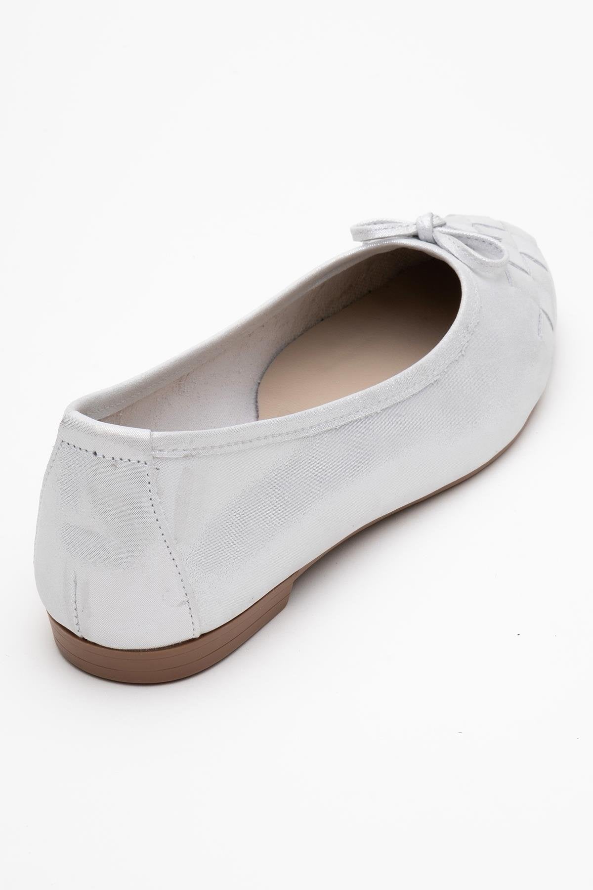 03 - Bailarina plana de piel auténtica blanca con purpurina (Mujer)