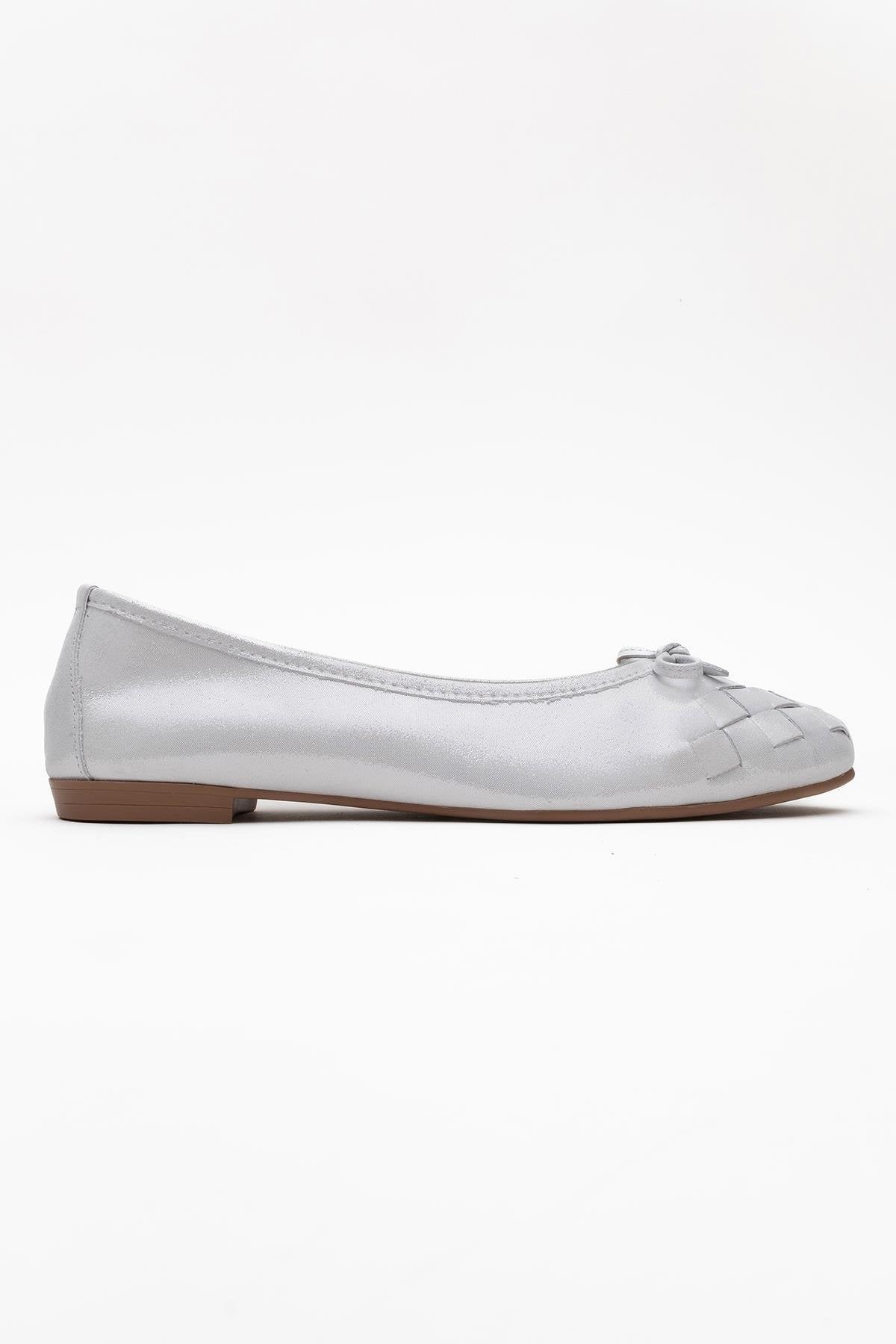 03 - Bailarina plana de piel auténtica blanca con purpurina (Mujer)