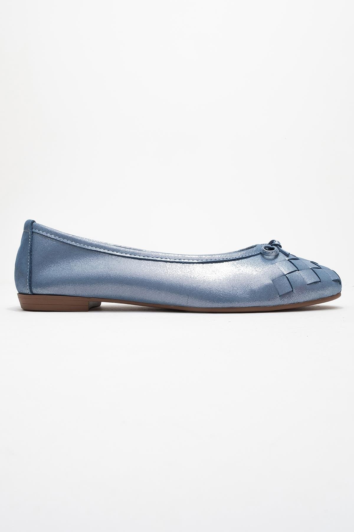03 - Metallic Blue Genuine Leather Ballet Flat (Women)