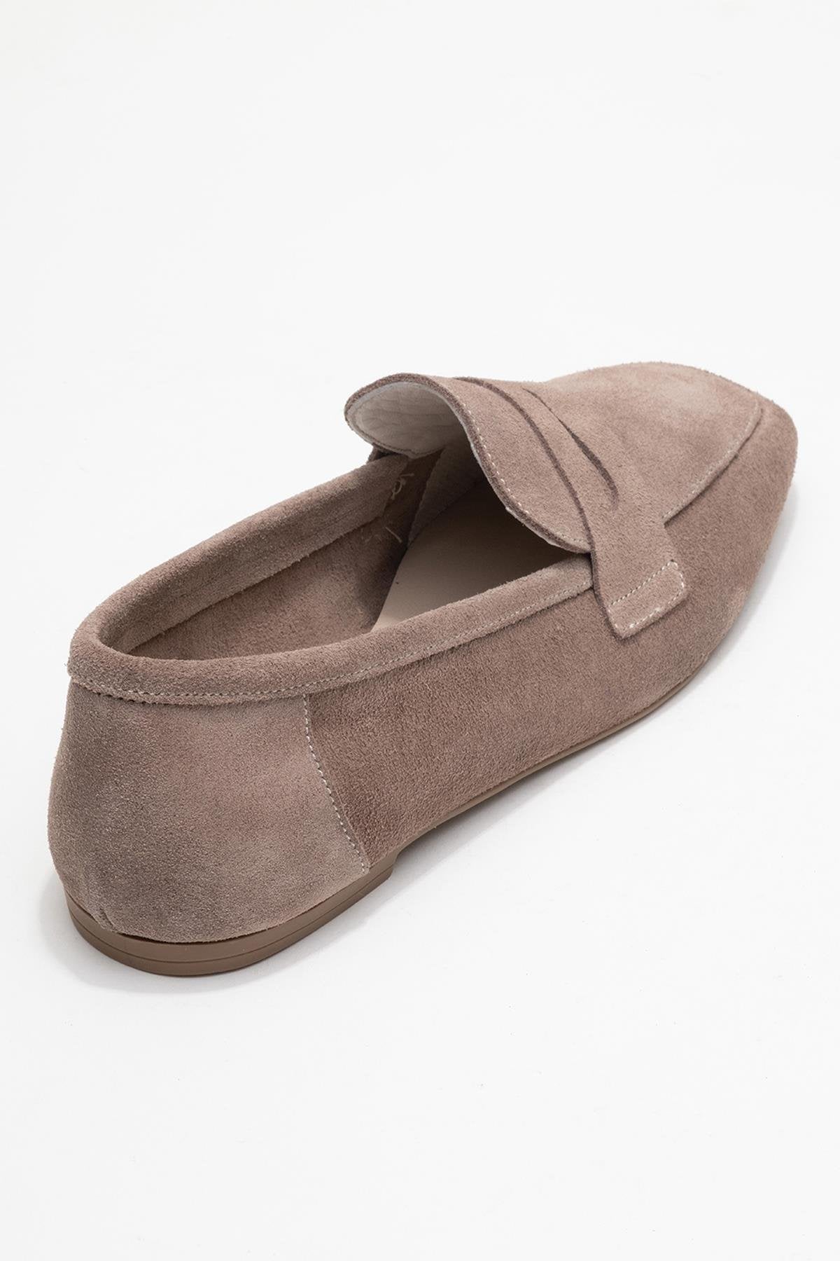 Morne - Mocasín de cuero genuino de ante color gris topo (mujer)