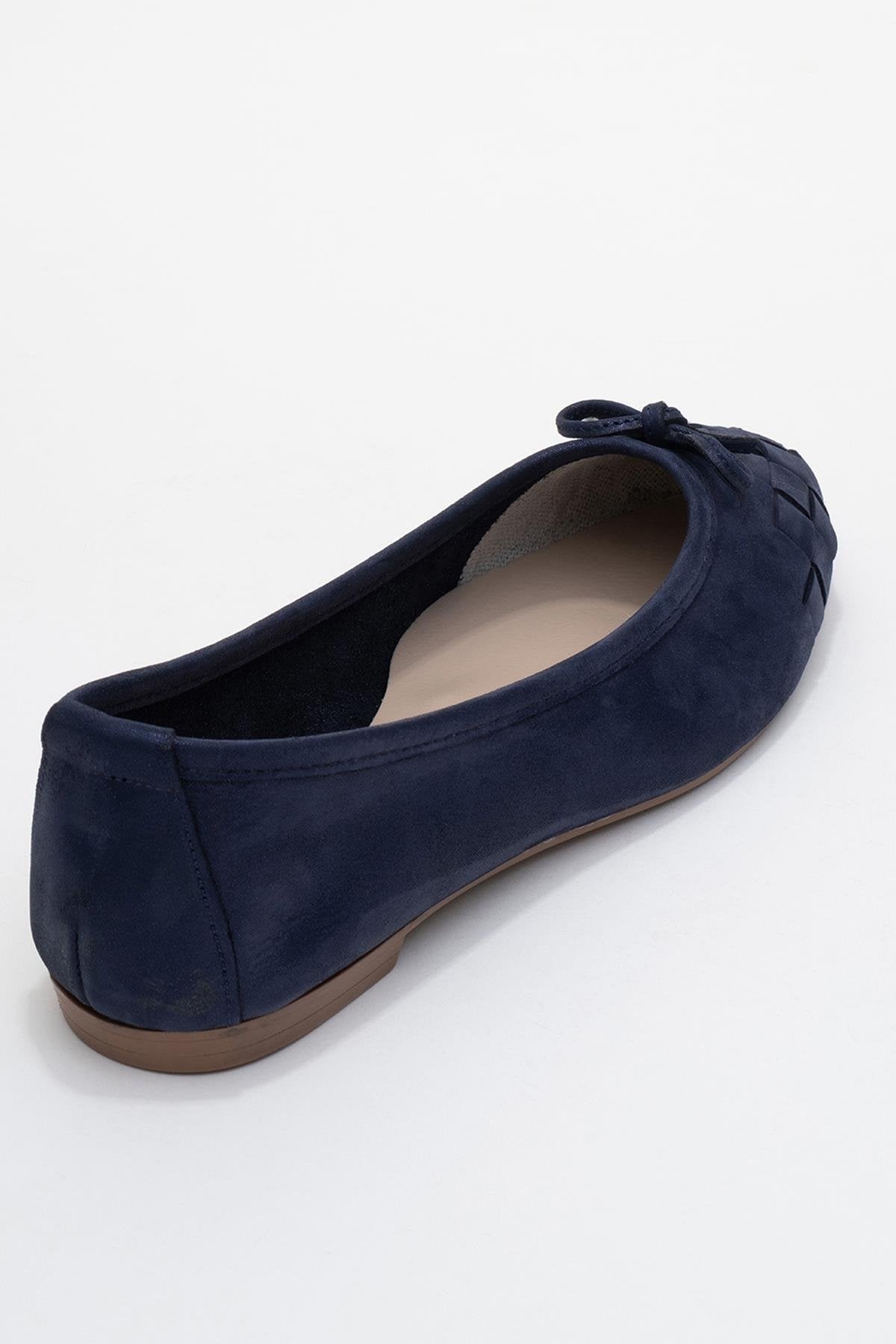 03 - Bailarina de cuero genuino con purpurina azul marino (Mujer)
