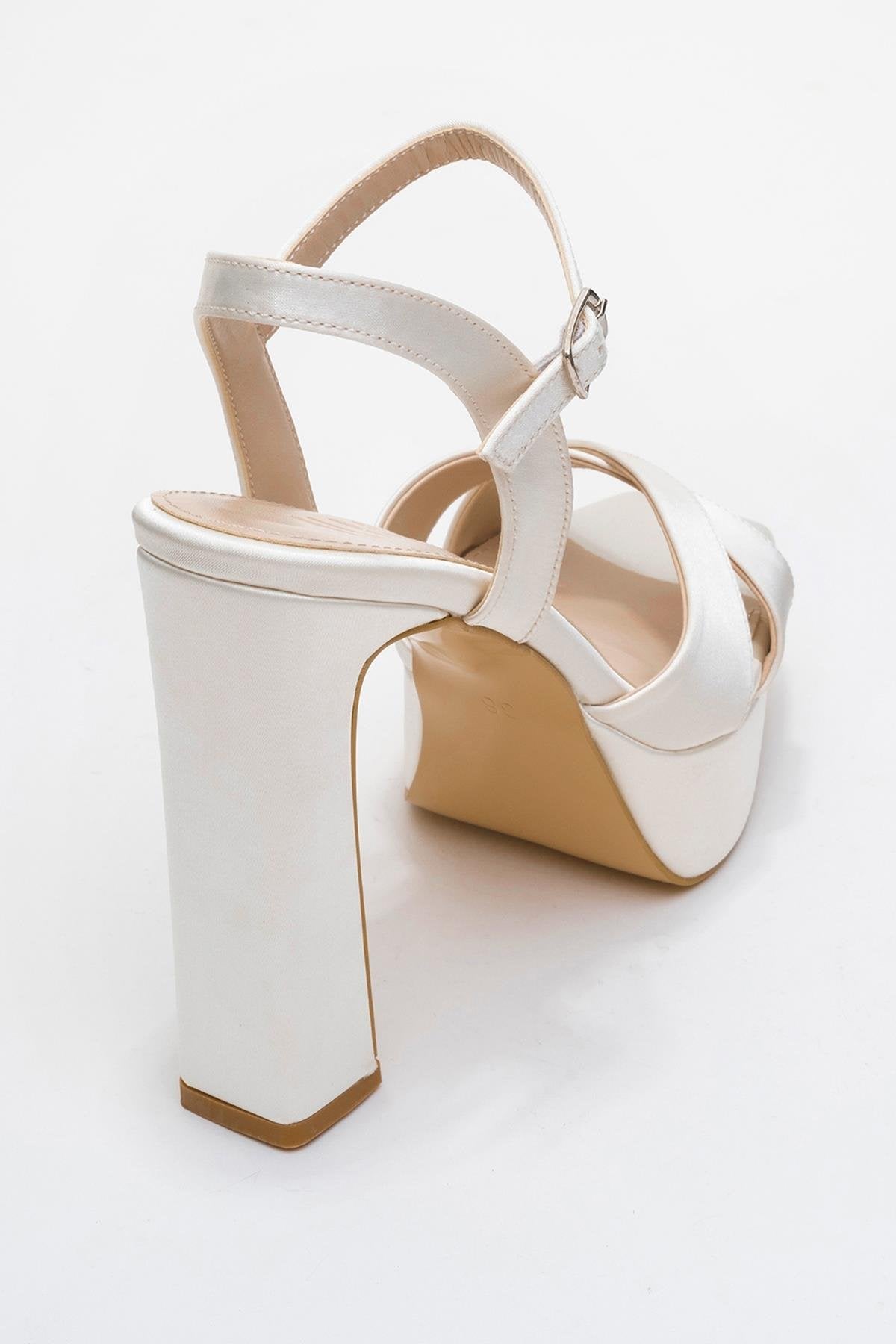 Yulia - Ivory Satin Cross-Strap Platform Heel Shoe (Women)