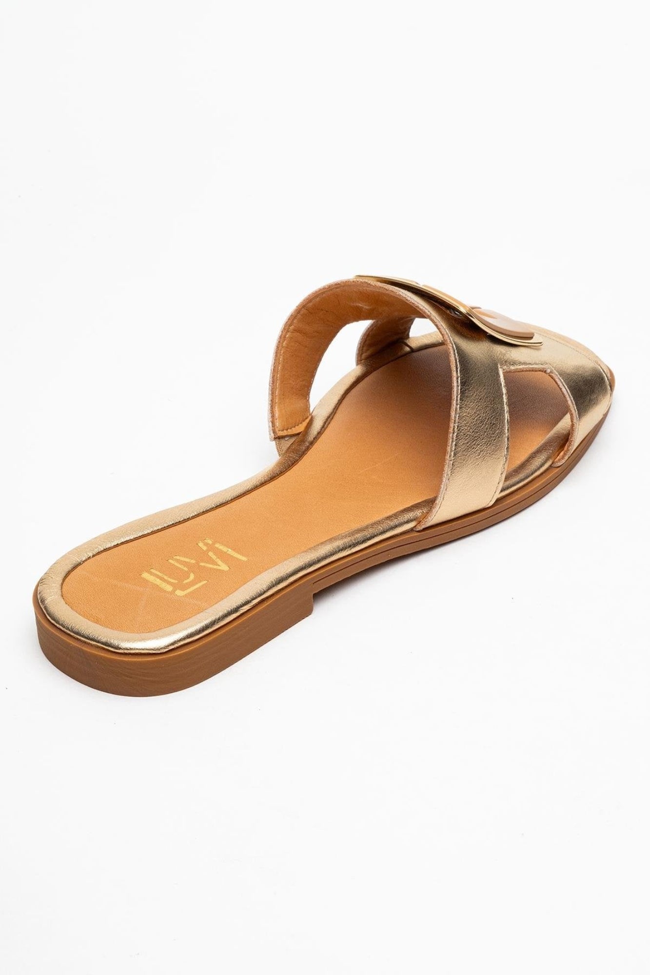 Millie - Gold Genuine Leather Buckled Slide (Women)