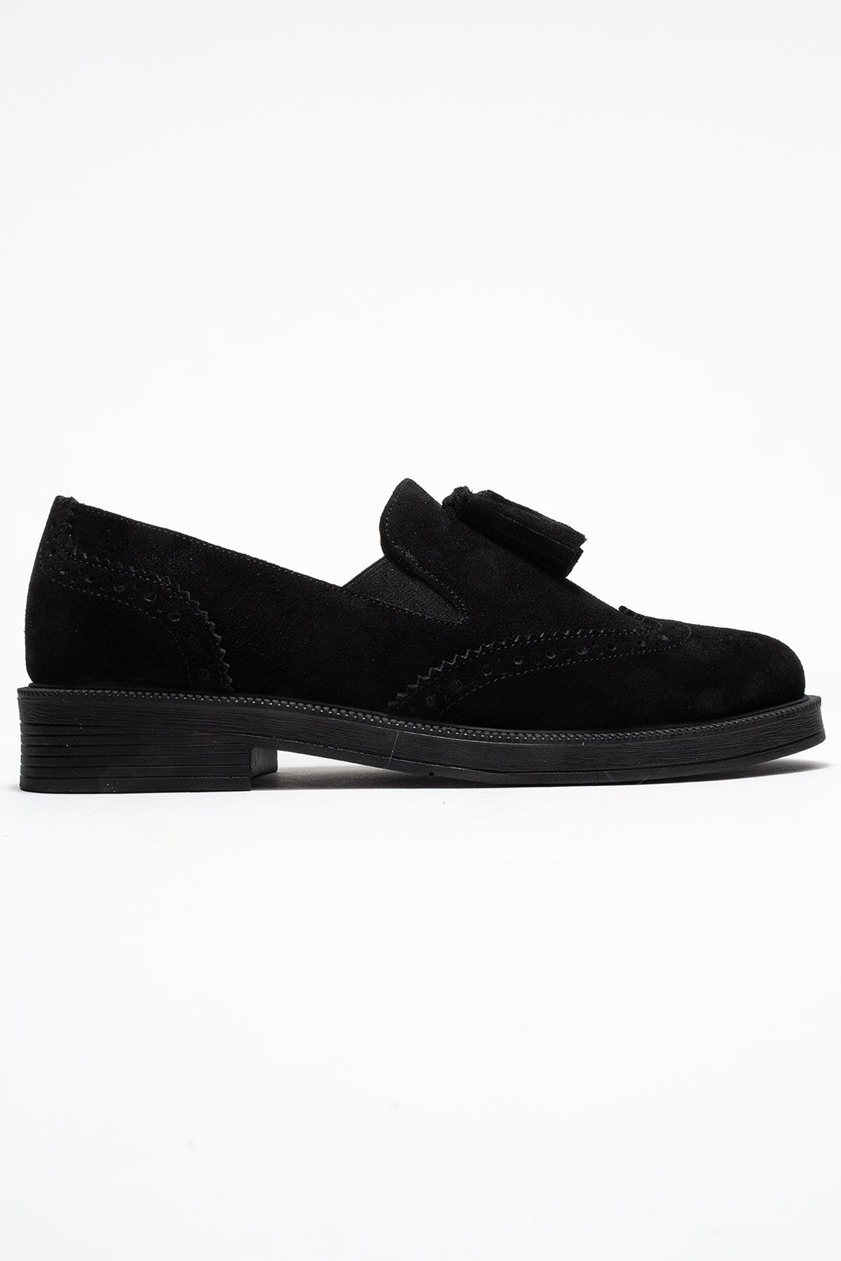 Alex - Black Suede Leather Tassel Loafers (Women)