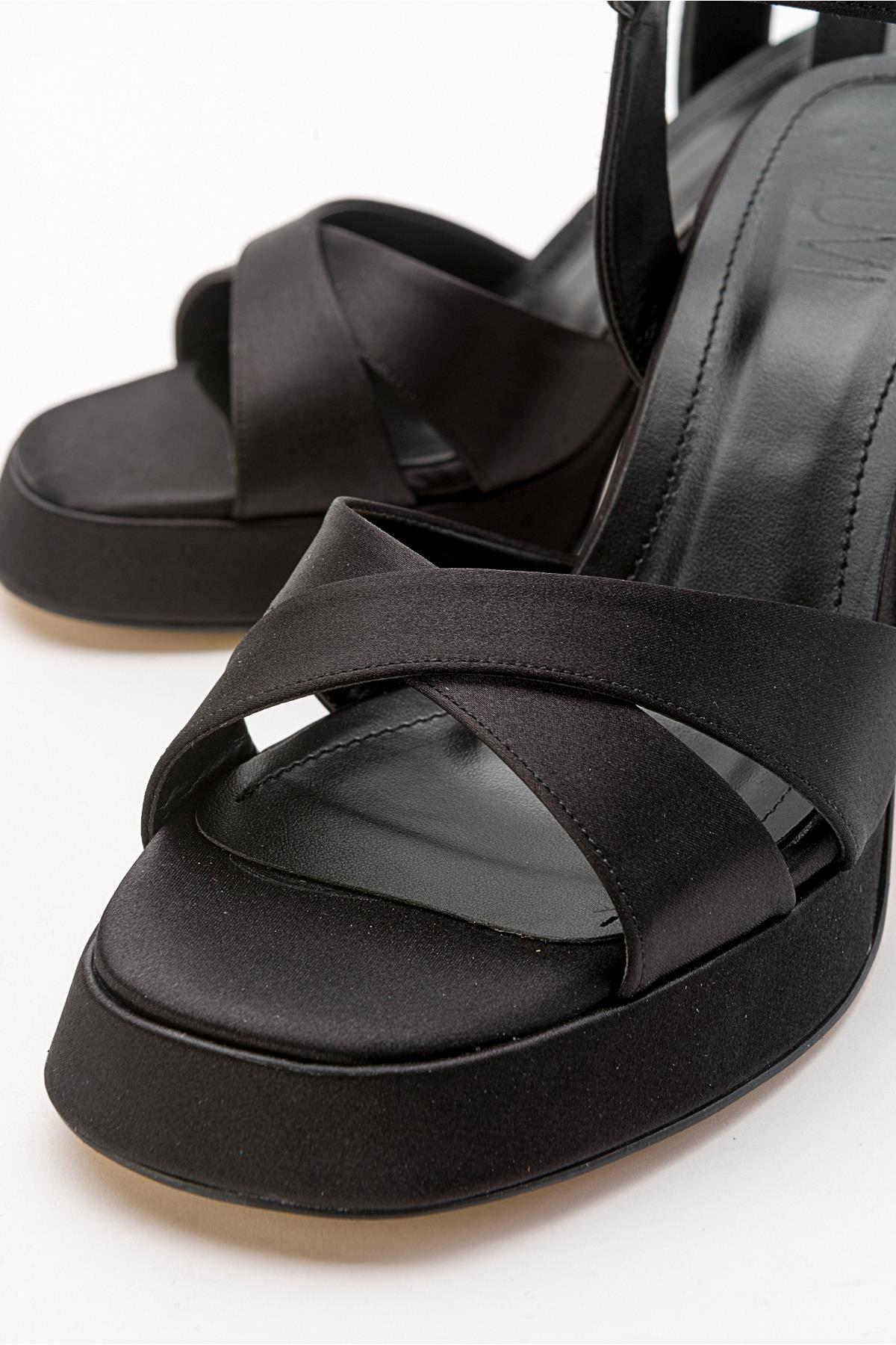 Lello - Black Satin Platform Heel Shoe (Women)
