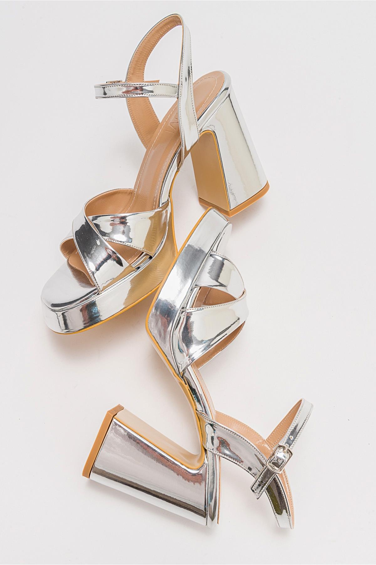 Lello - Zapatos de tacón de plataforma plateados (mujer)