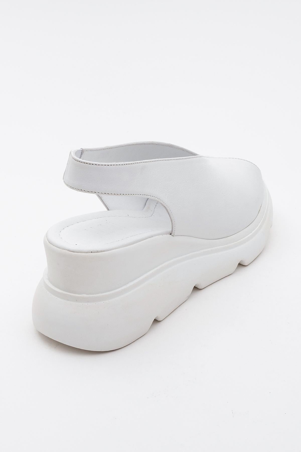 Sam - Sandalia plana de plataforma de cuero blanco (Mujer)