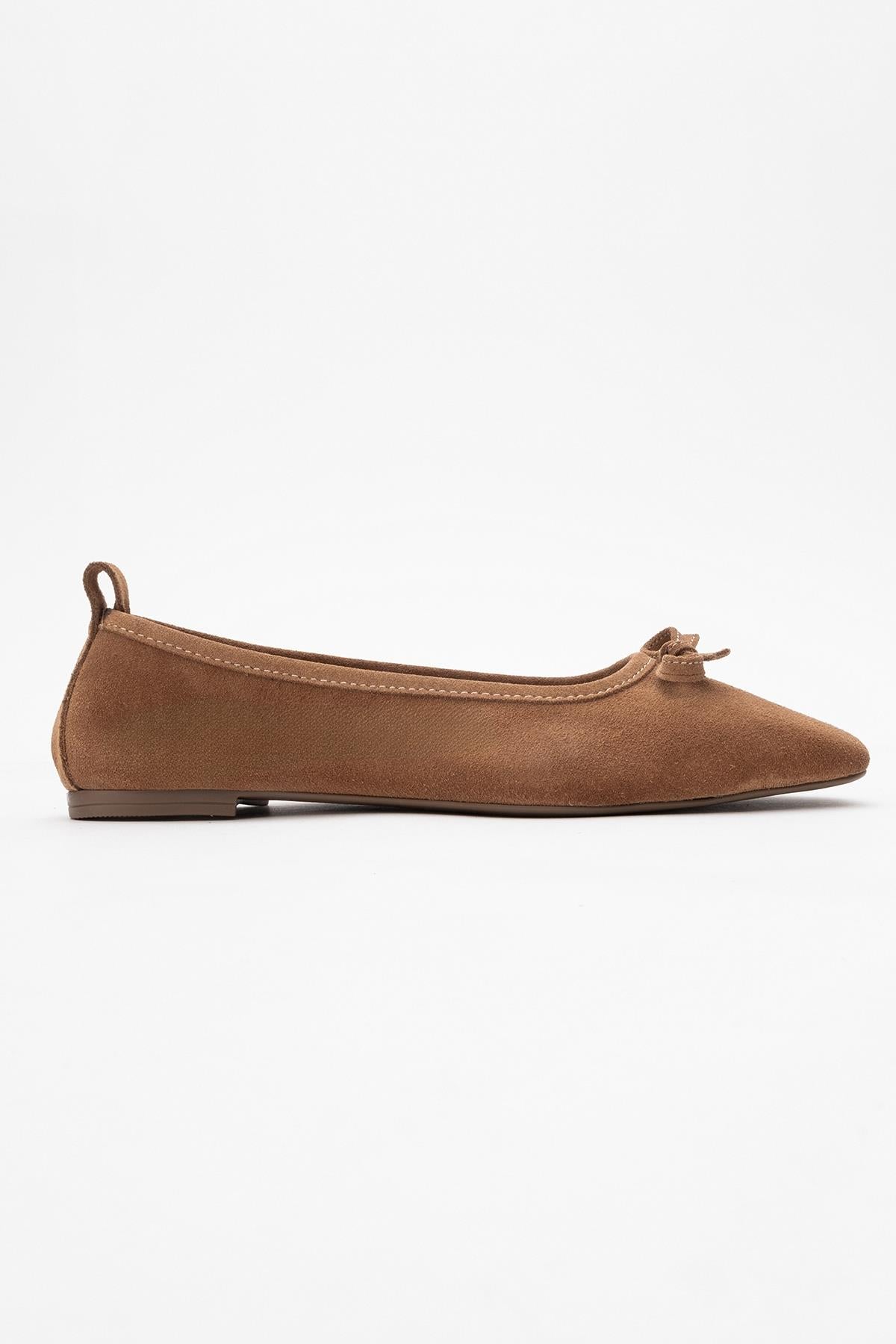 Sosa - Bailarinas cuadradas con moño de cuero genuino color topo (Mujer)