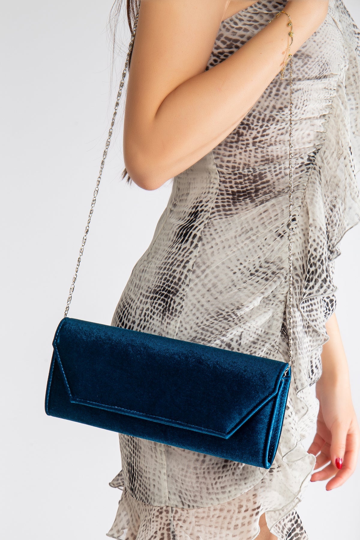 Scarlett - Cartera de mano de terciopelo azul cerceta