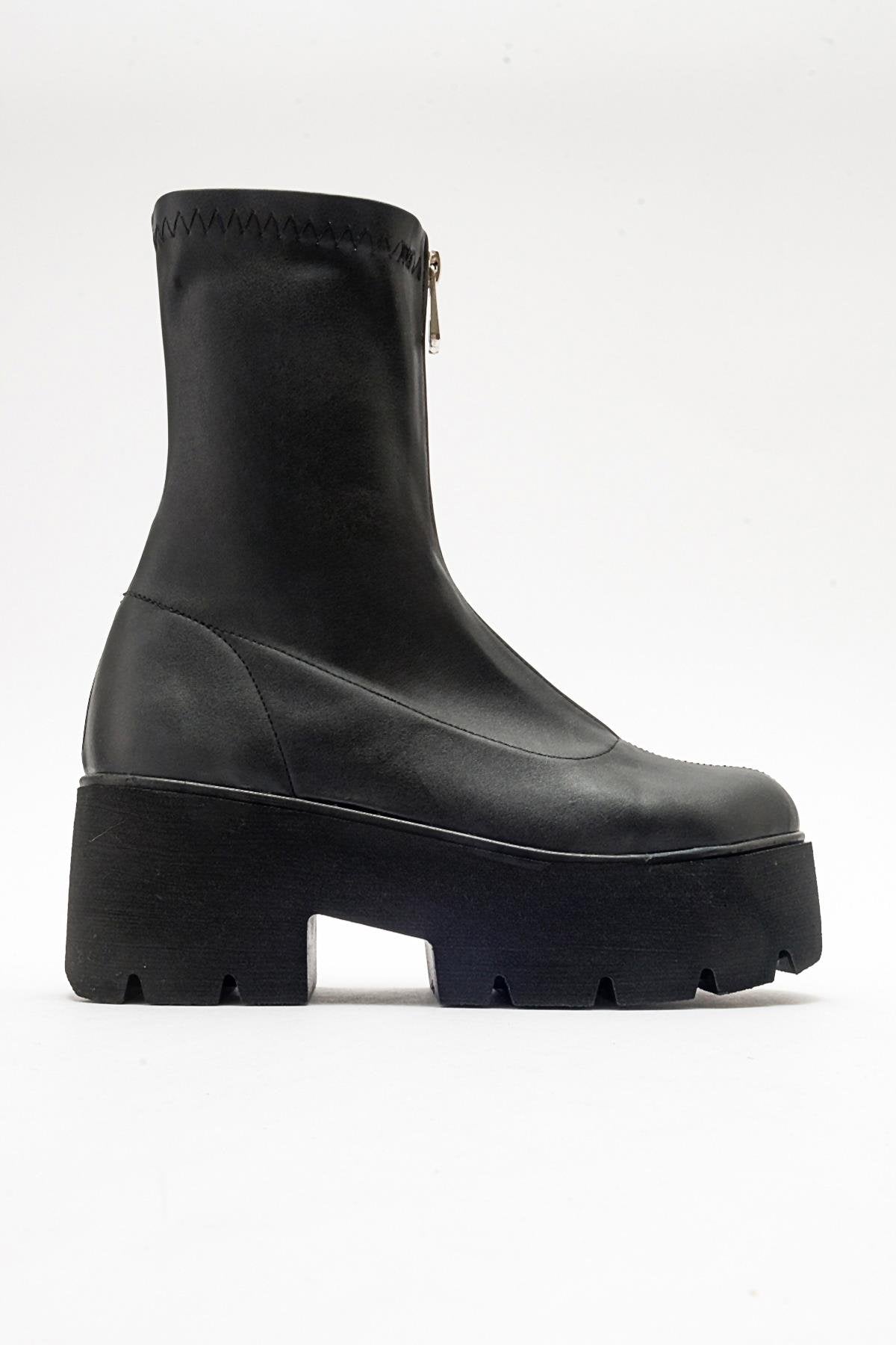 Ovil - Bota de plataforma elástica negra con cremallera (Mujer)