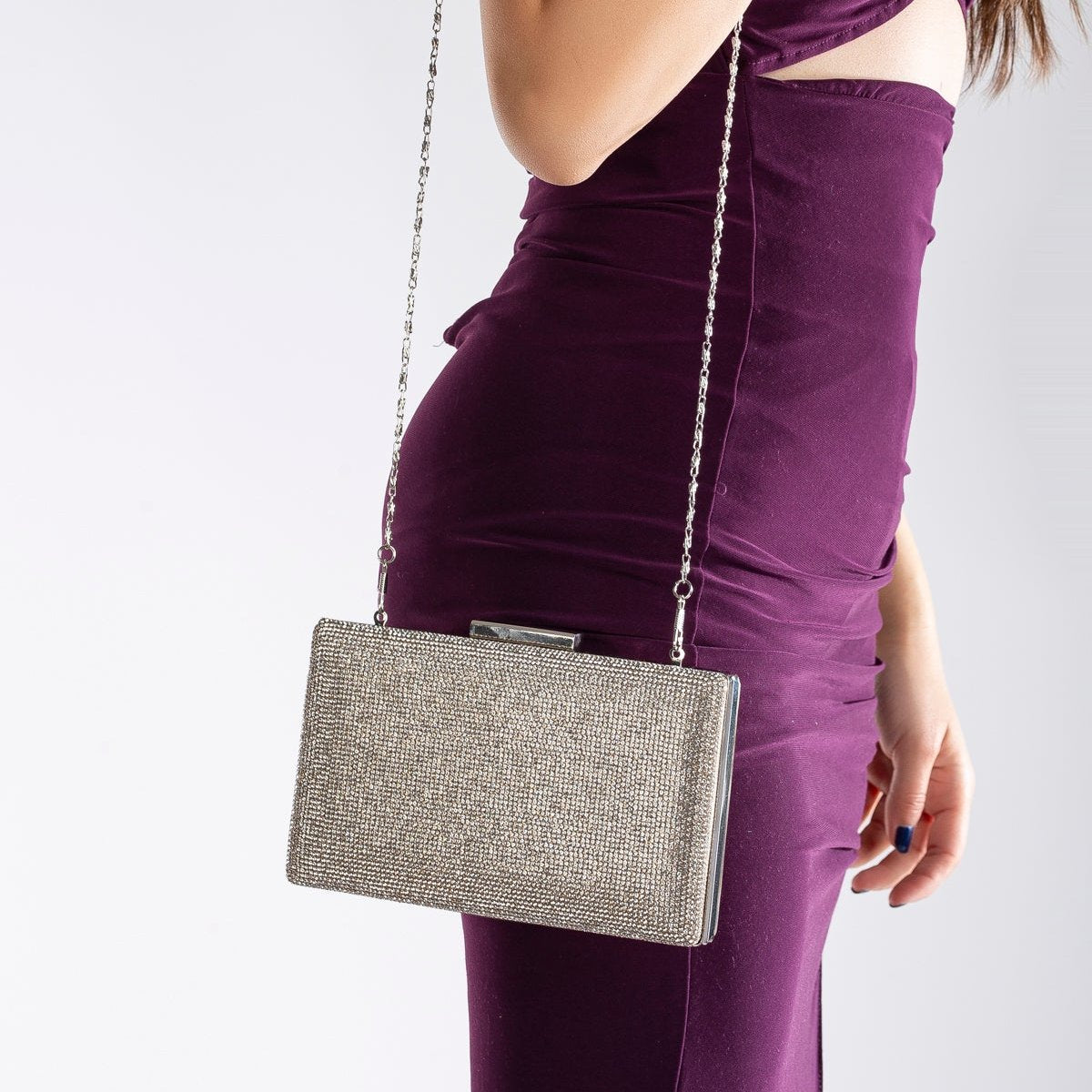 Clara - Cartera de mano gris con purpurina