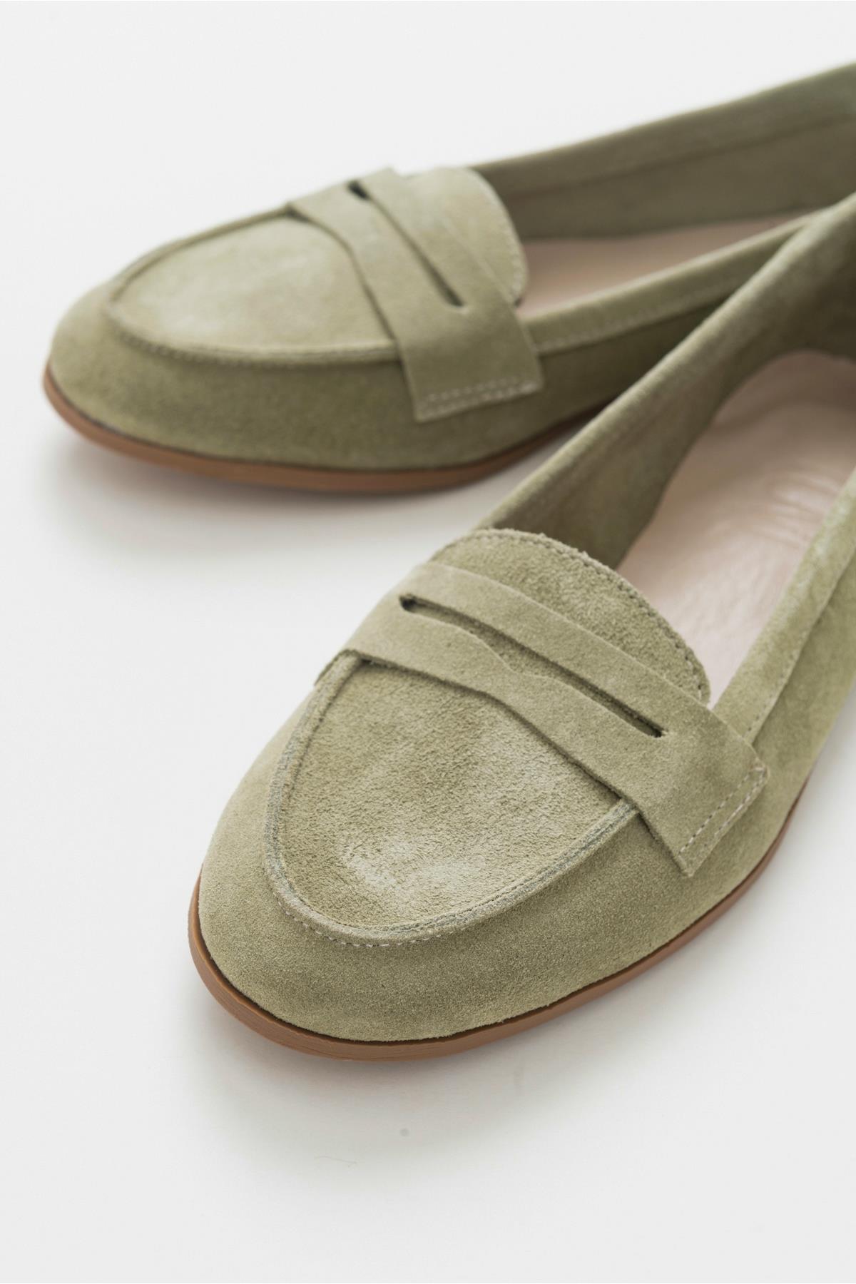 Dorothy - Light Green Suede Leather Loafers