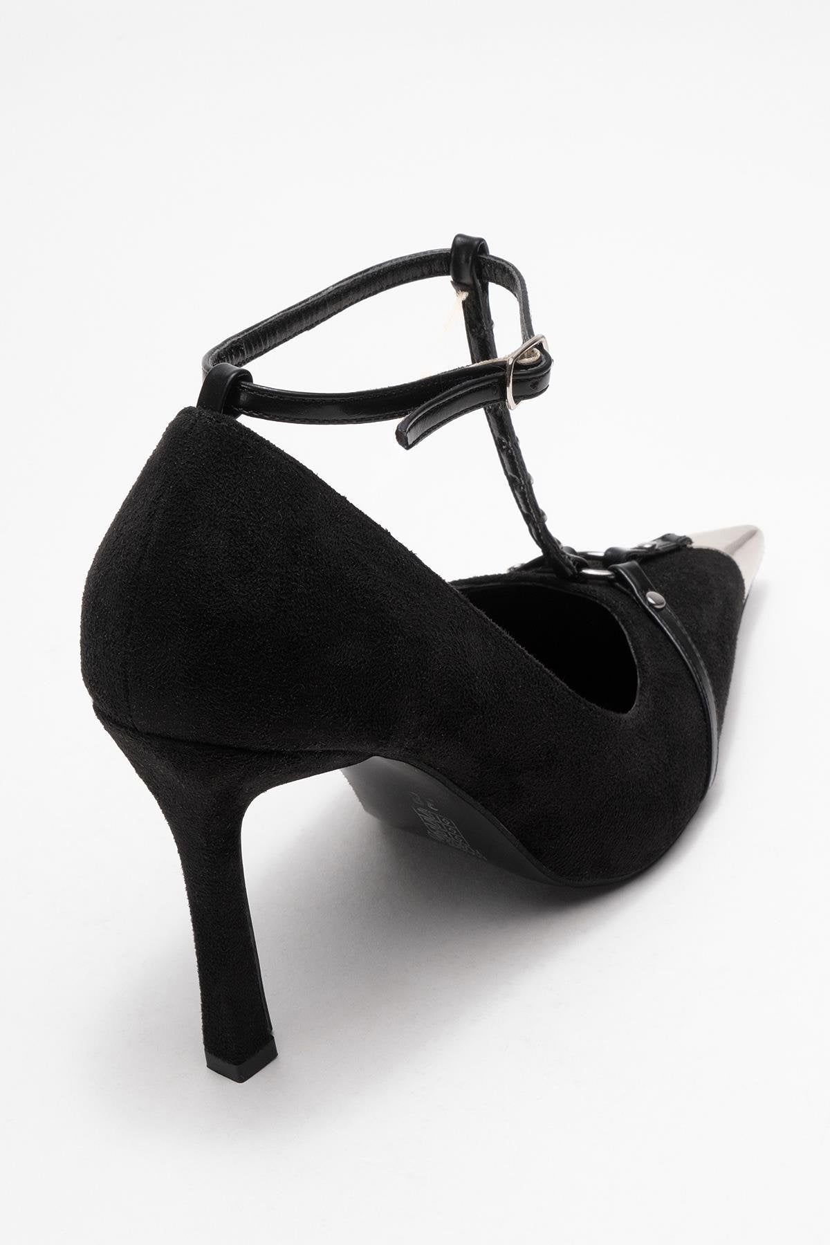 Juliana - Zapatos de tacón de aguja de gamuza negra con punta (Mujer)