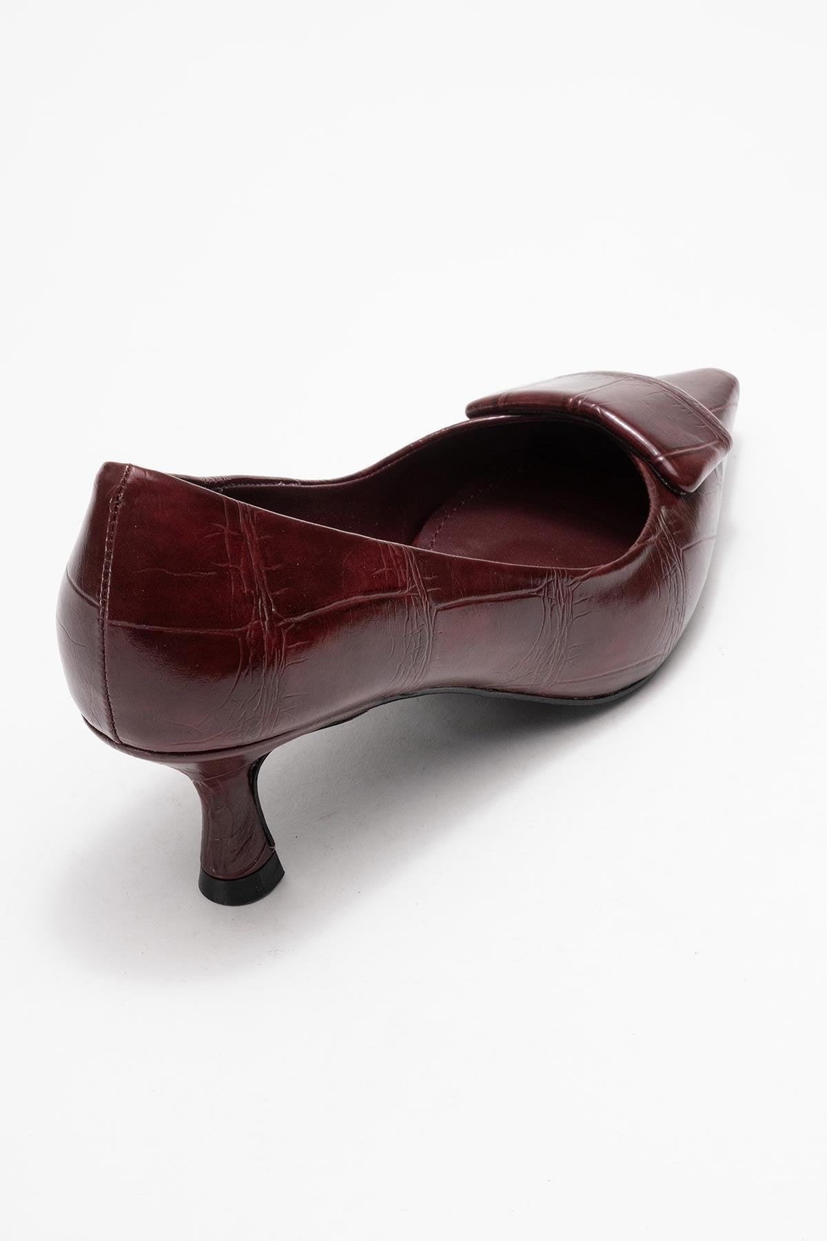 Marcia - Zapatos de tacón en punta con hebilla y estampado burdeos (Mujer)