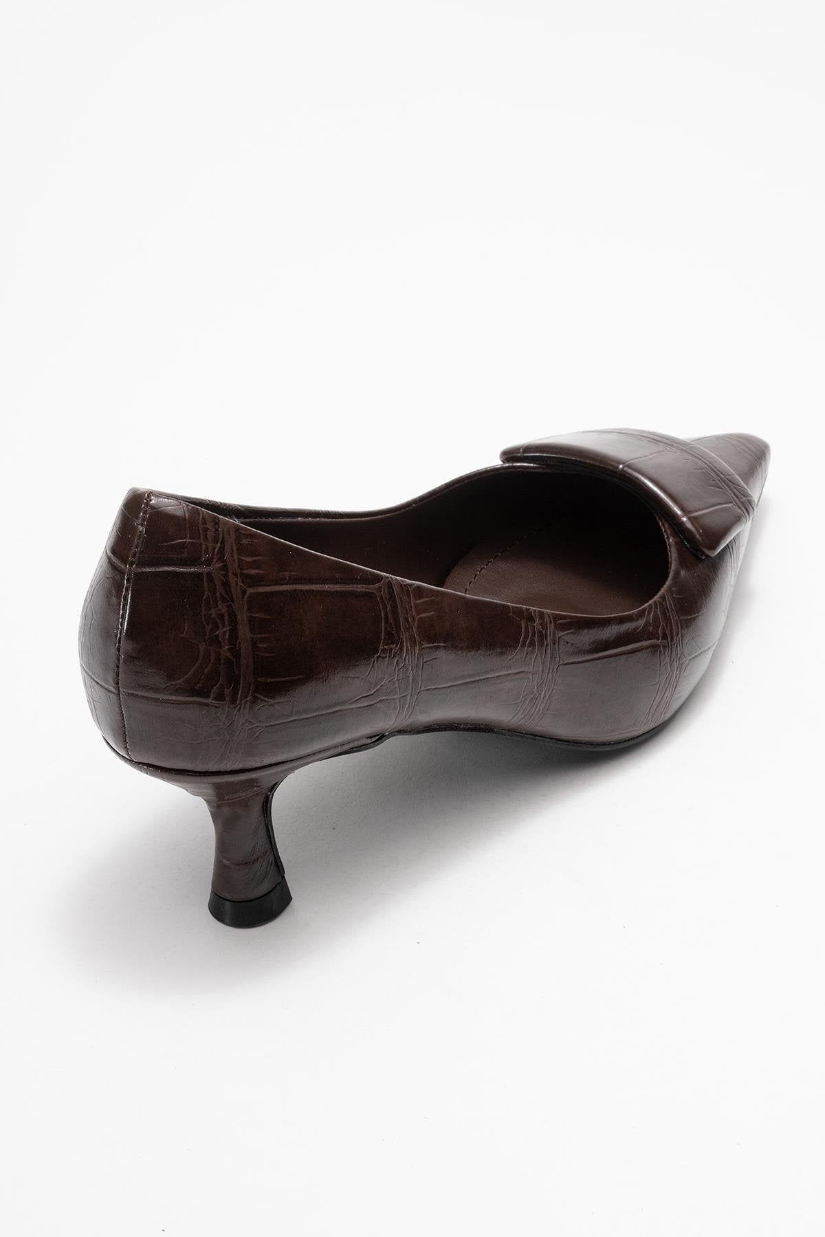 Marcia - Zapatos de tacón en punta con hebilla y estampado marrón (mujer)