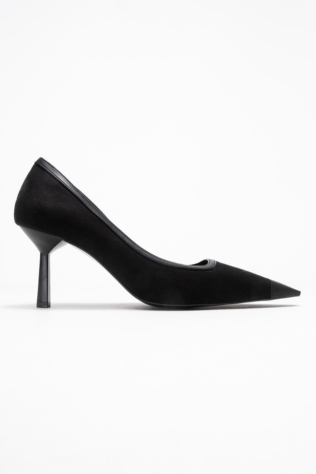 Rona - Zapatos de tacón de aguja de gamuza negra con punta (Mujer)