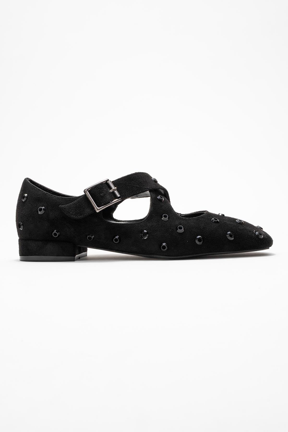 Addison - Black Suede Cross Strap Mary Jane Shoes (Women)