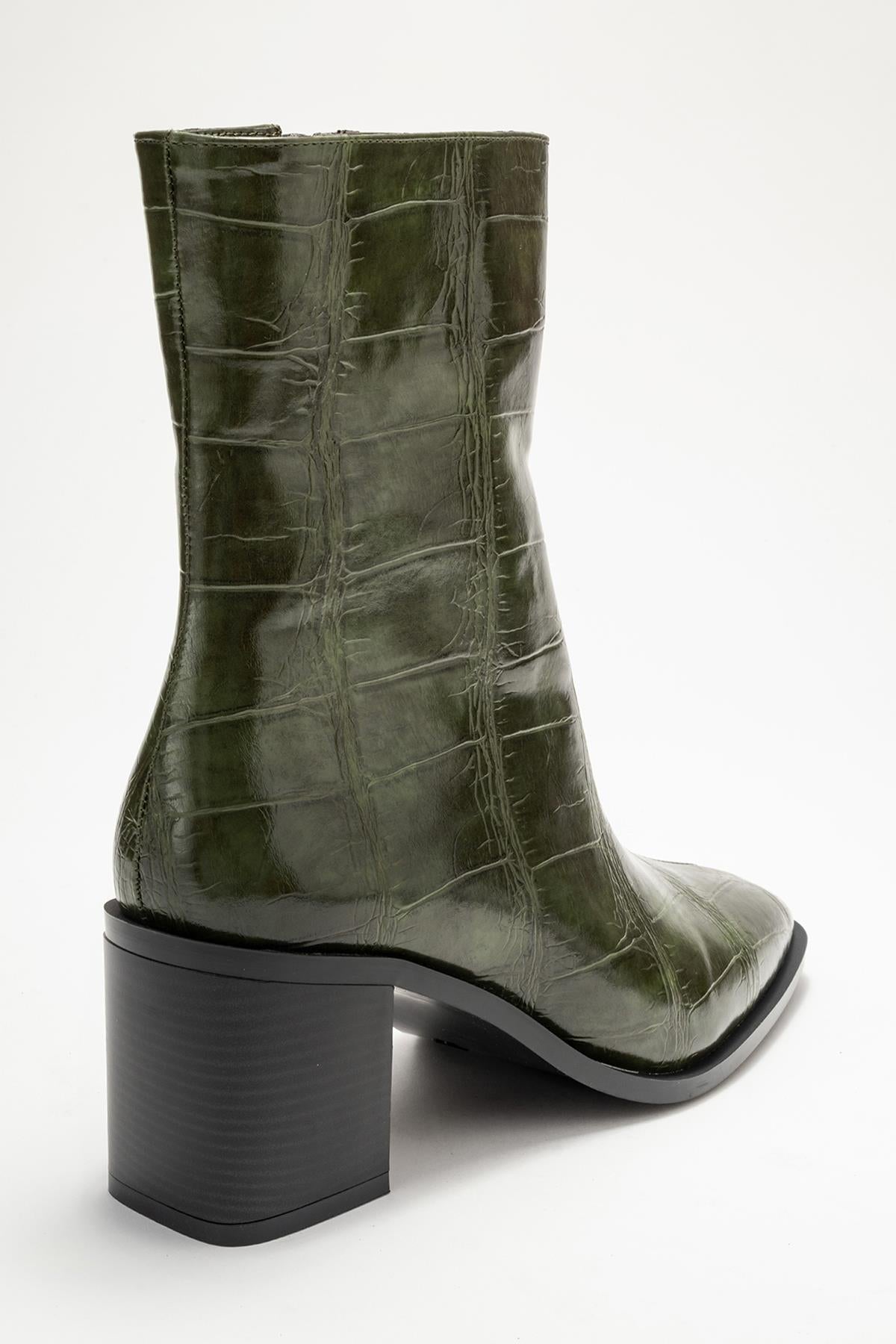 Chara - Bota de tacón cuadrado con estampado verde (Mujer)