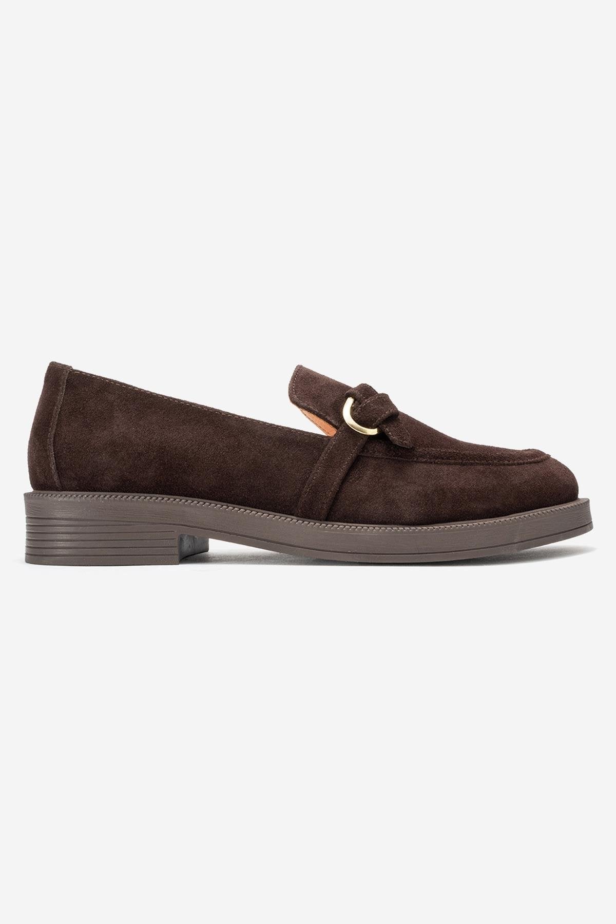 Galea - Brown Suede Buckled Leather Loafers (Women)