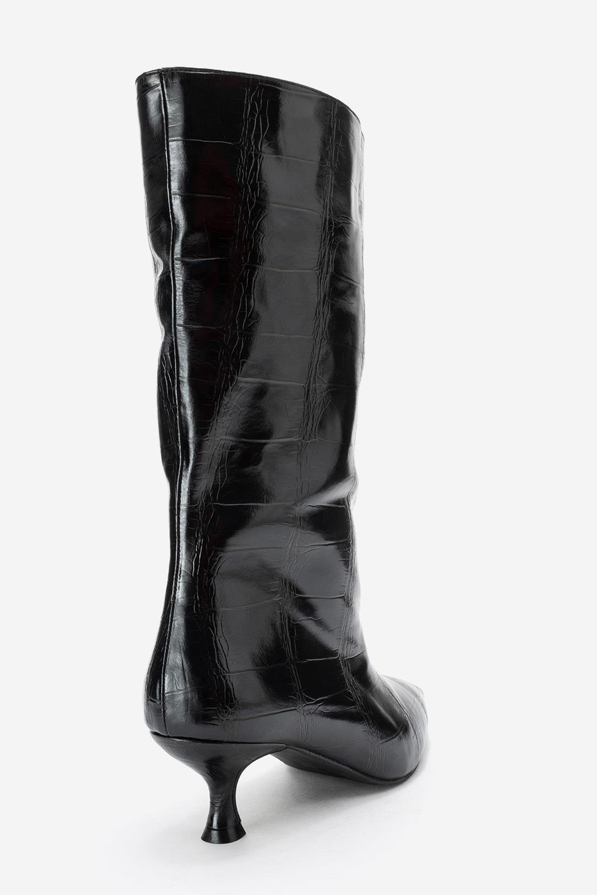 Crow - Bota de tacón con punta en relieve negro (Mujer)