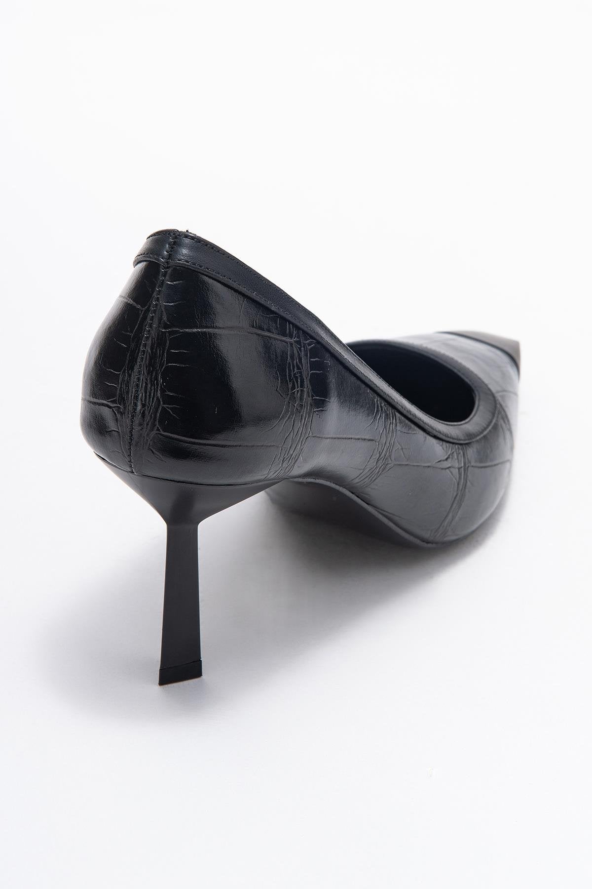Rona - Zapatilla de tacón de punta estampada negra (Mujer)