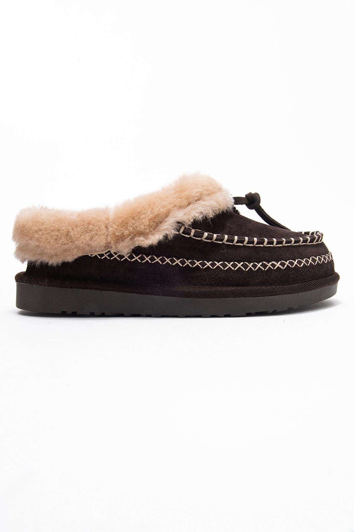 Noriel - Pantuflas Mocasín de Cuero de Ante Marrón (Mujer)