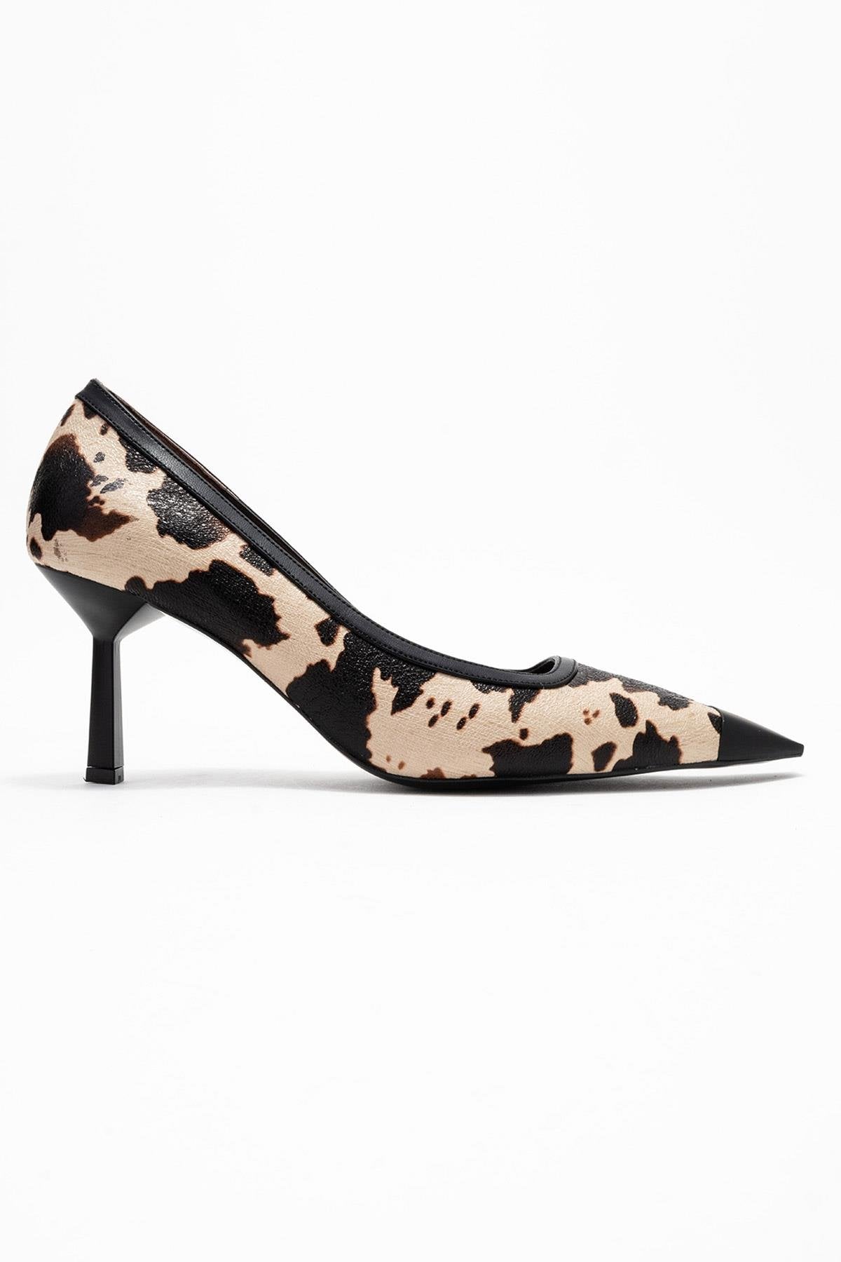 Rona - Zapatos de tacón de punta fina con patrón de beige y negro (mujer)
