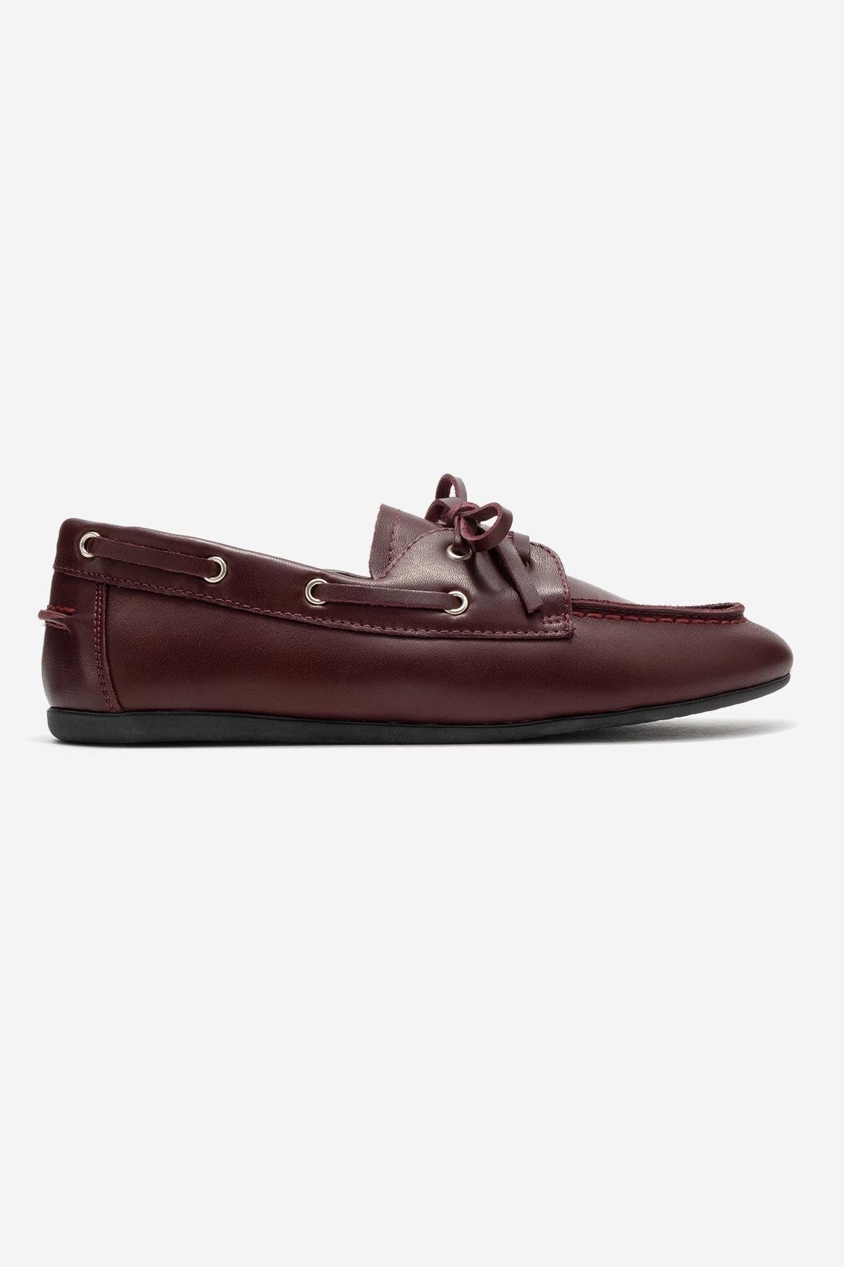 Serelis - Mocasín con Cordones de Cuero Color Borgoña (Mujer)