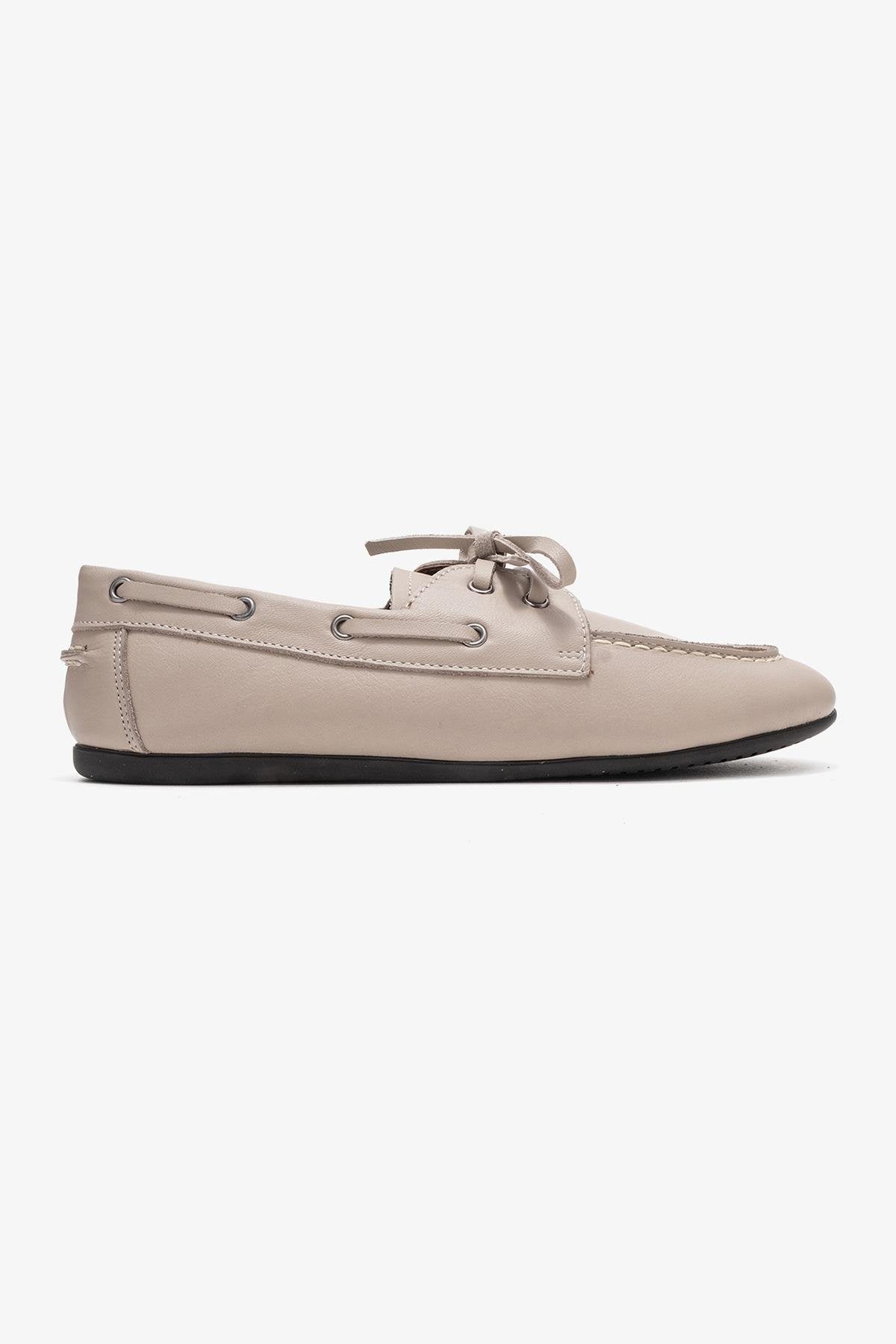 Serelis - Mocasín de cuero beige claro con cordones (Mujer)