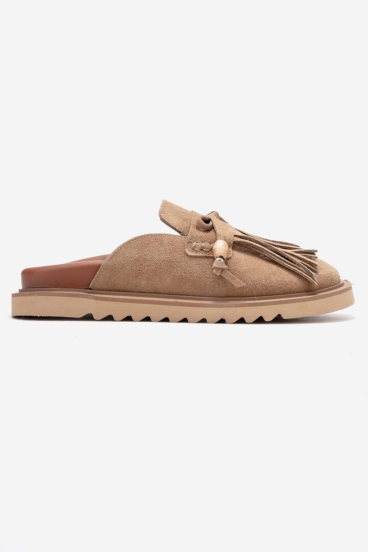 Carol - Mules de cuero con borla de ante coñac (Mujer)