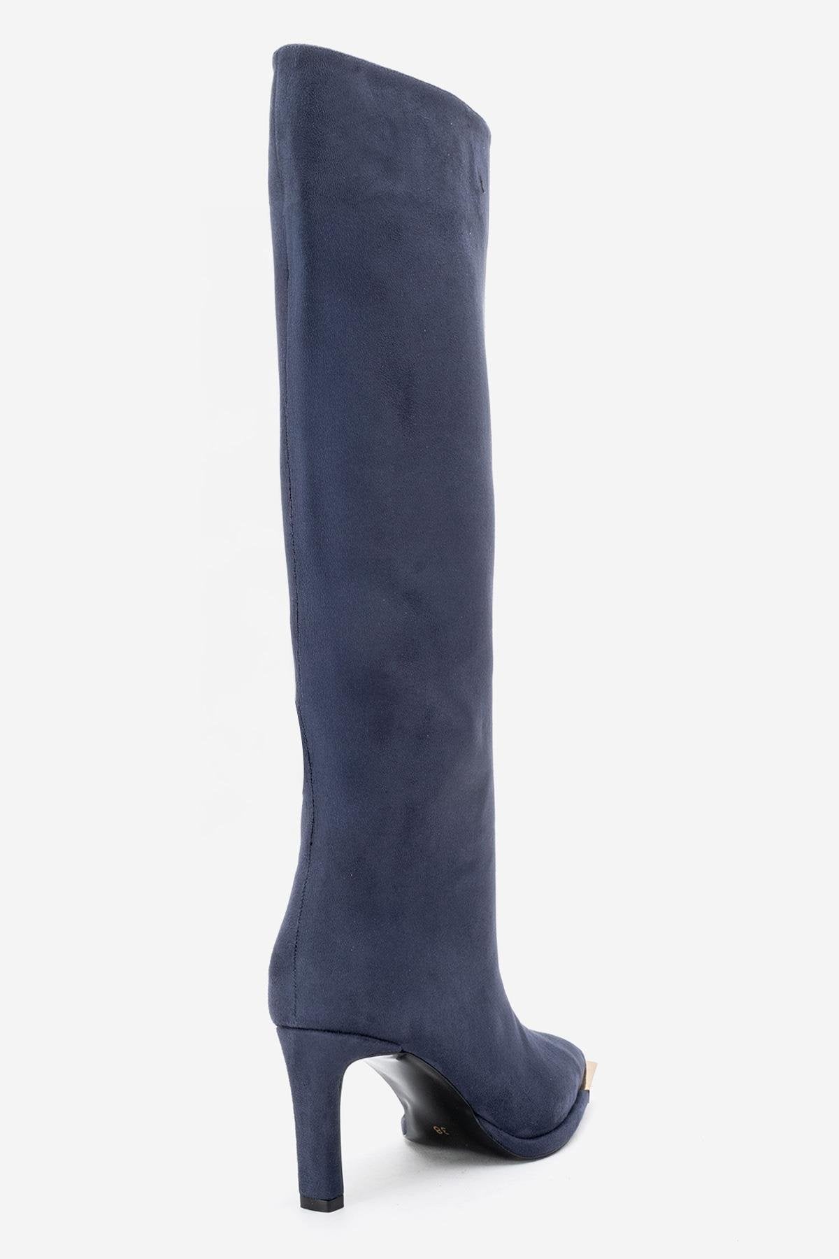 Lexa - Bota alta de ante azul marino con punta (mujer)