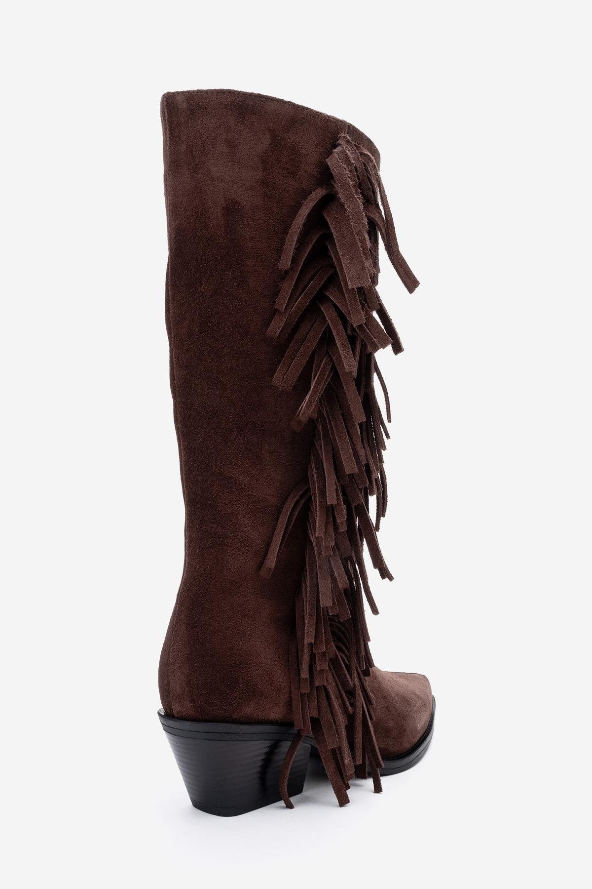 Orlo - Botas Western de Ante Marrón con Flecos (Mujer)