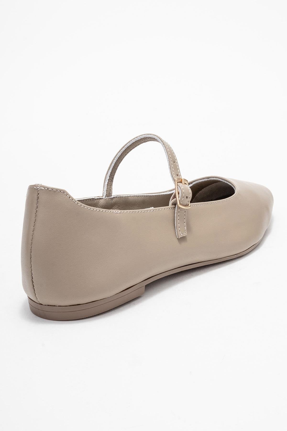 Lunaire - Taupe Genuine Leather Pointed Toe Single Strap Ballet Flat (Women)