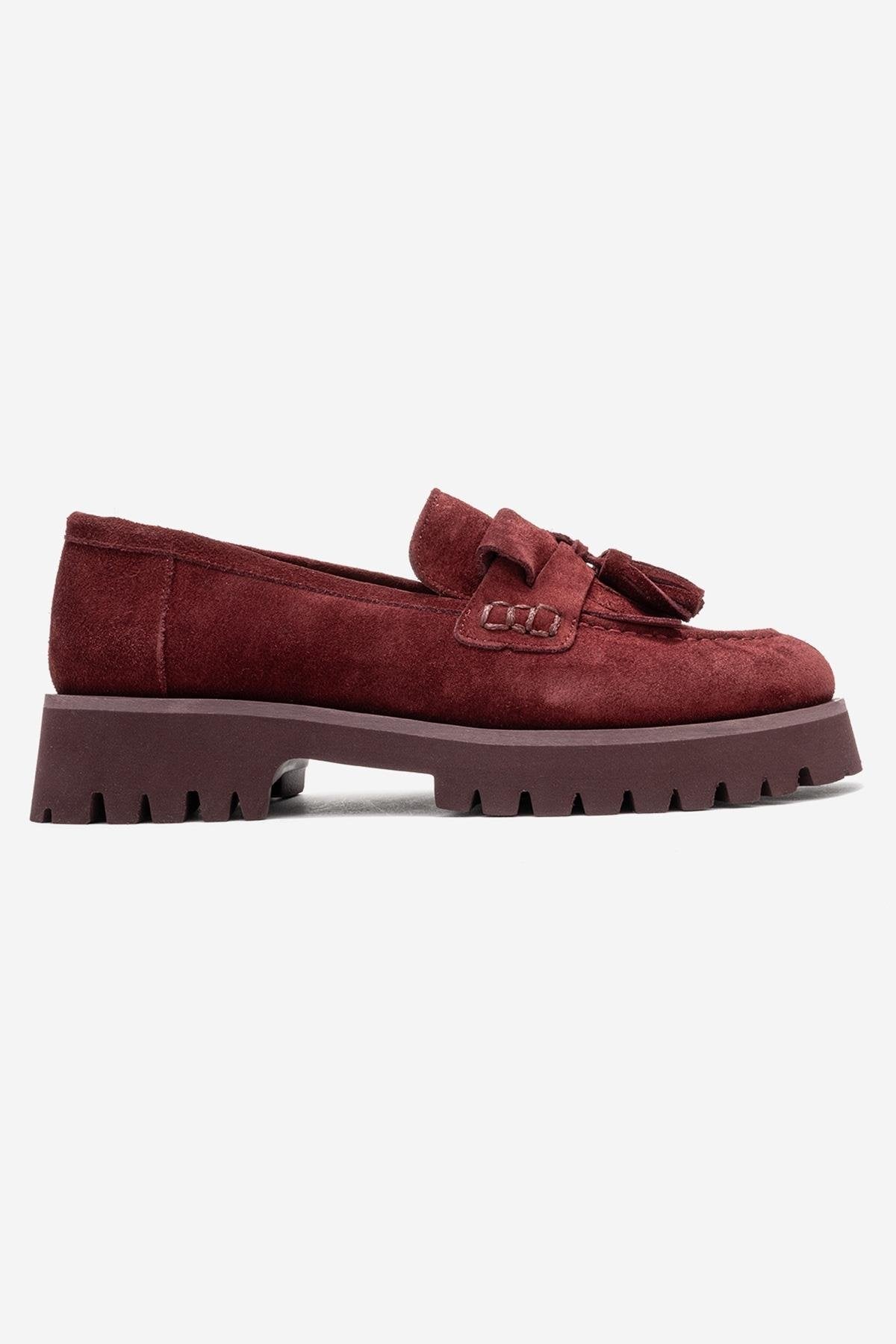 Poen - Mocasín con Borlas de Ante Color Borgoña (Mujer)