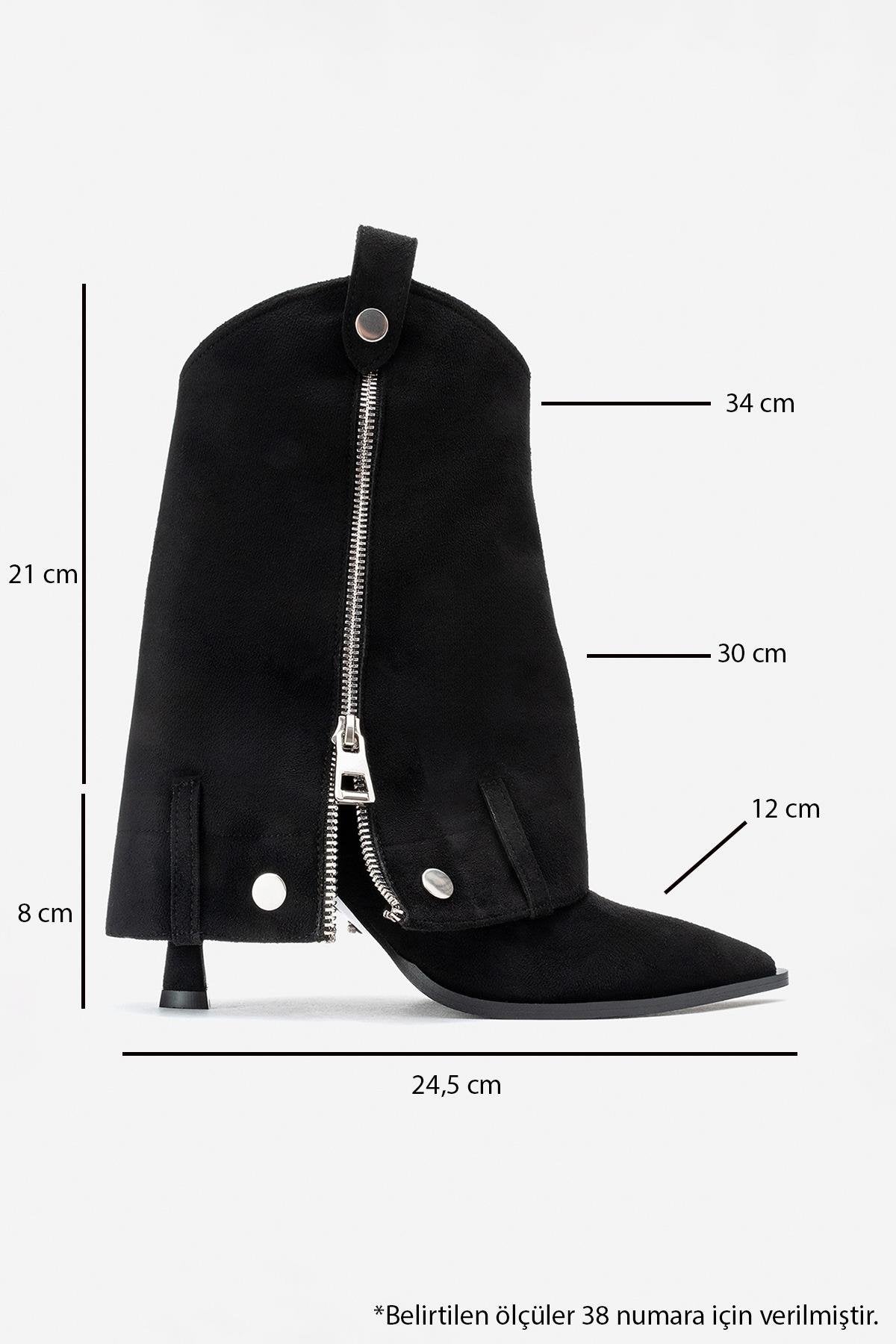 Lola - Botín de tacón con punta en pico y cremallera de ante negro (Mujer)