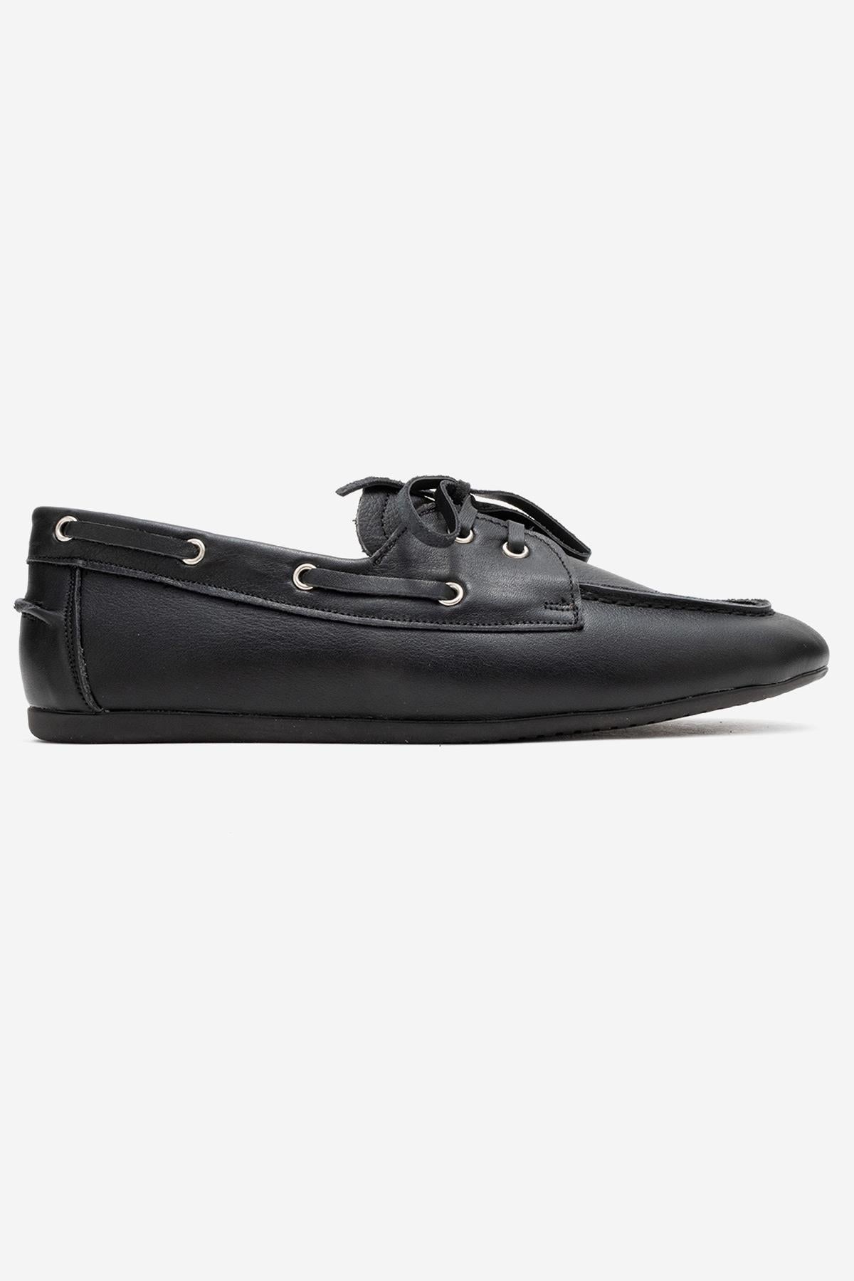 Serelis - Mocasín de cuero negro con cordones (Mujer)