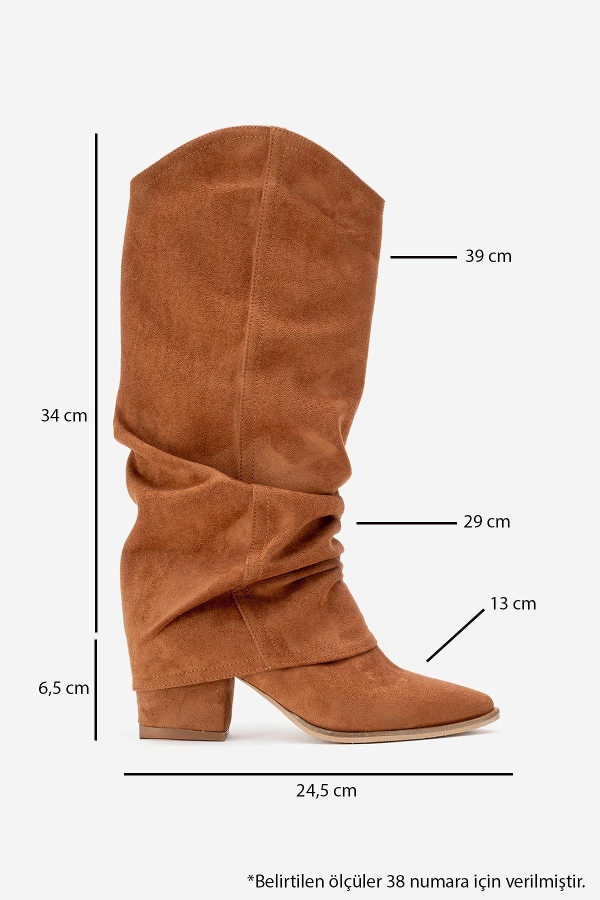 Elaris - Bota alta de tacón de bloque de ante coñac (Mujer)