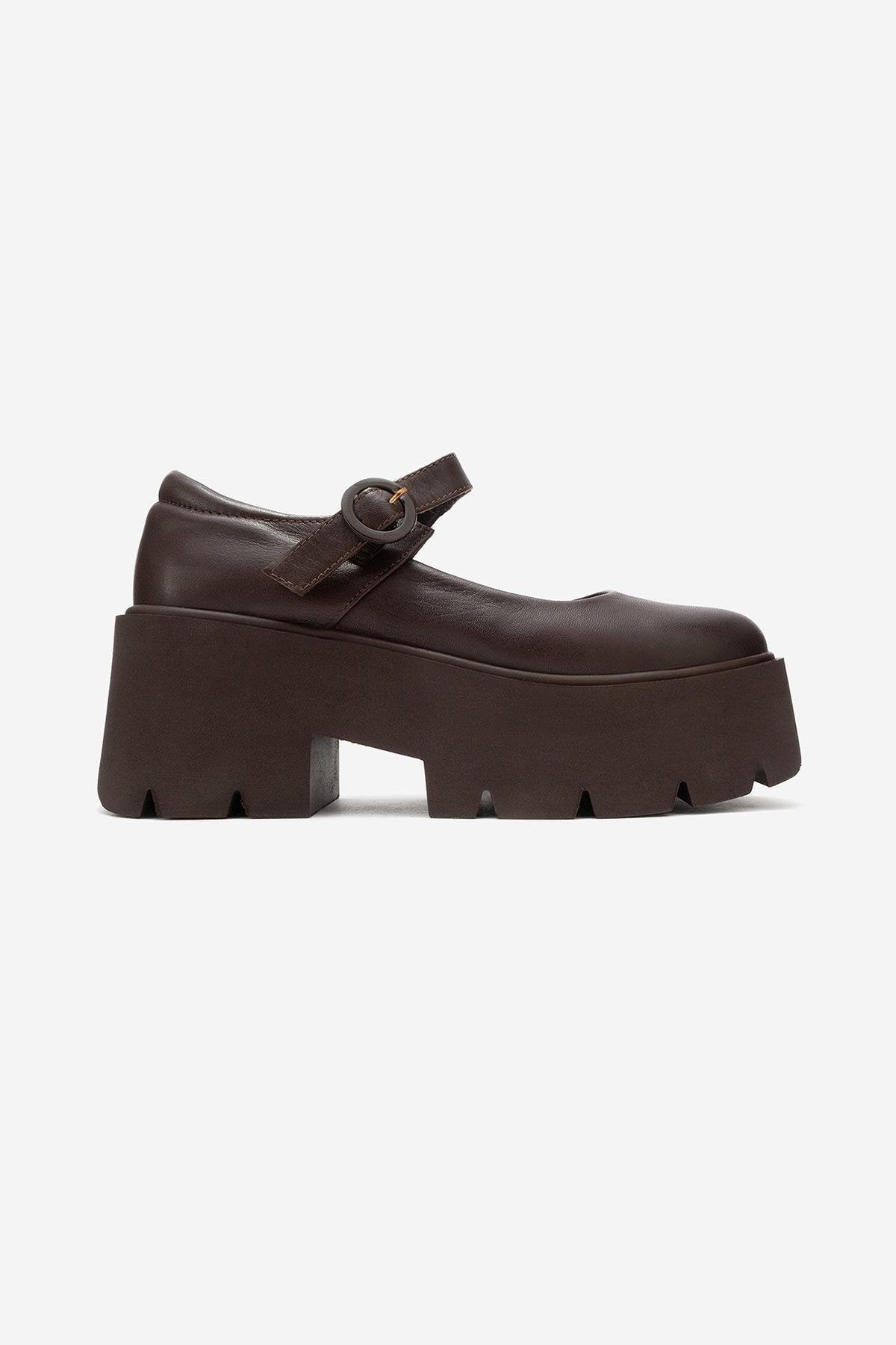Orina - Zapatos Mary Jane de plataforma de cuero marrón (Mujer)