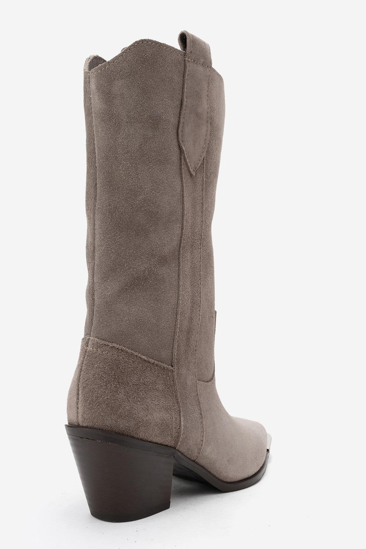 Alvi - Bota Vaquera de Piel de Ante Color Topo (Mujer)